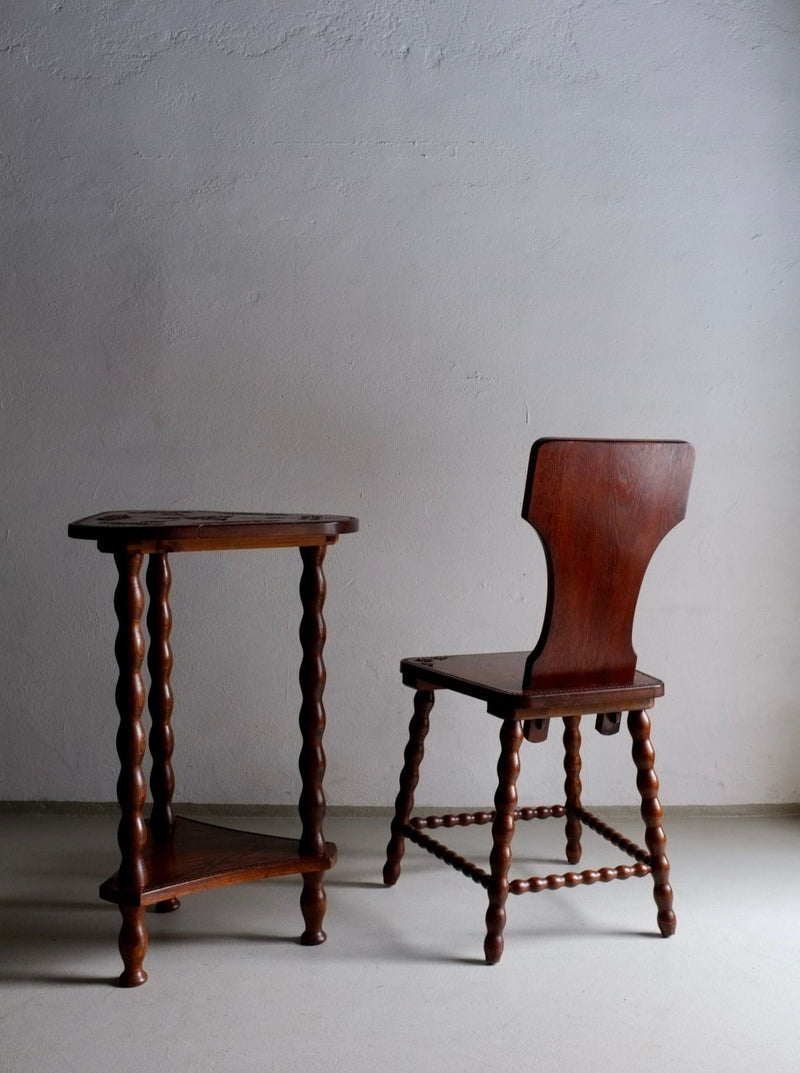 Vintage Scandinavian furniture set with intricate wood carving