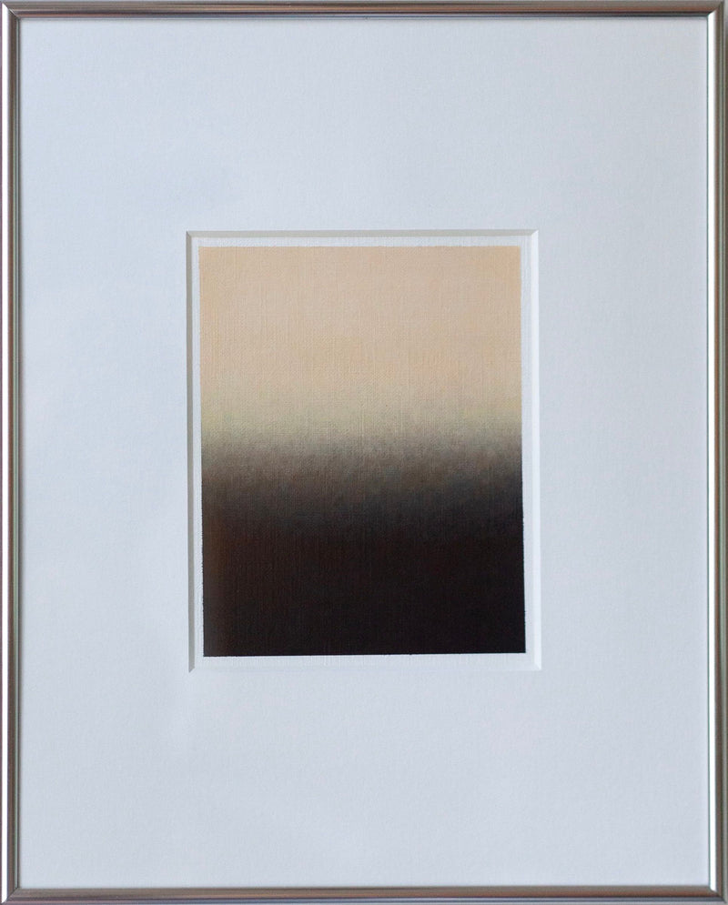 The "Untitled, 2024" acrylic painting by Rebecca von Matérn showcases a gradient from beige to dark brown, elegantly set against a white mat and encased in a sleek aluminum frame.