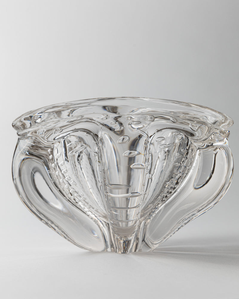 Clear Murano glass bowl showing curved organic form and textured interior detail