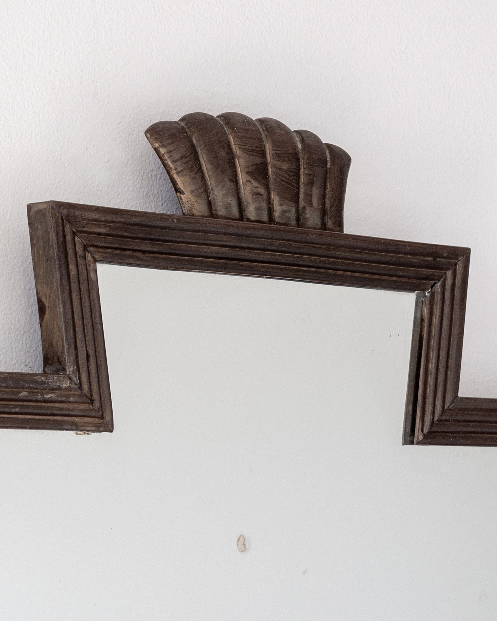 1930s Swedish Art Deco Bronze Mirror with Shell Crown