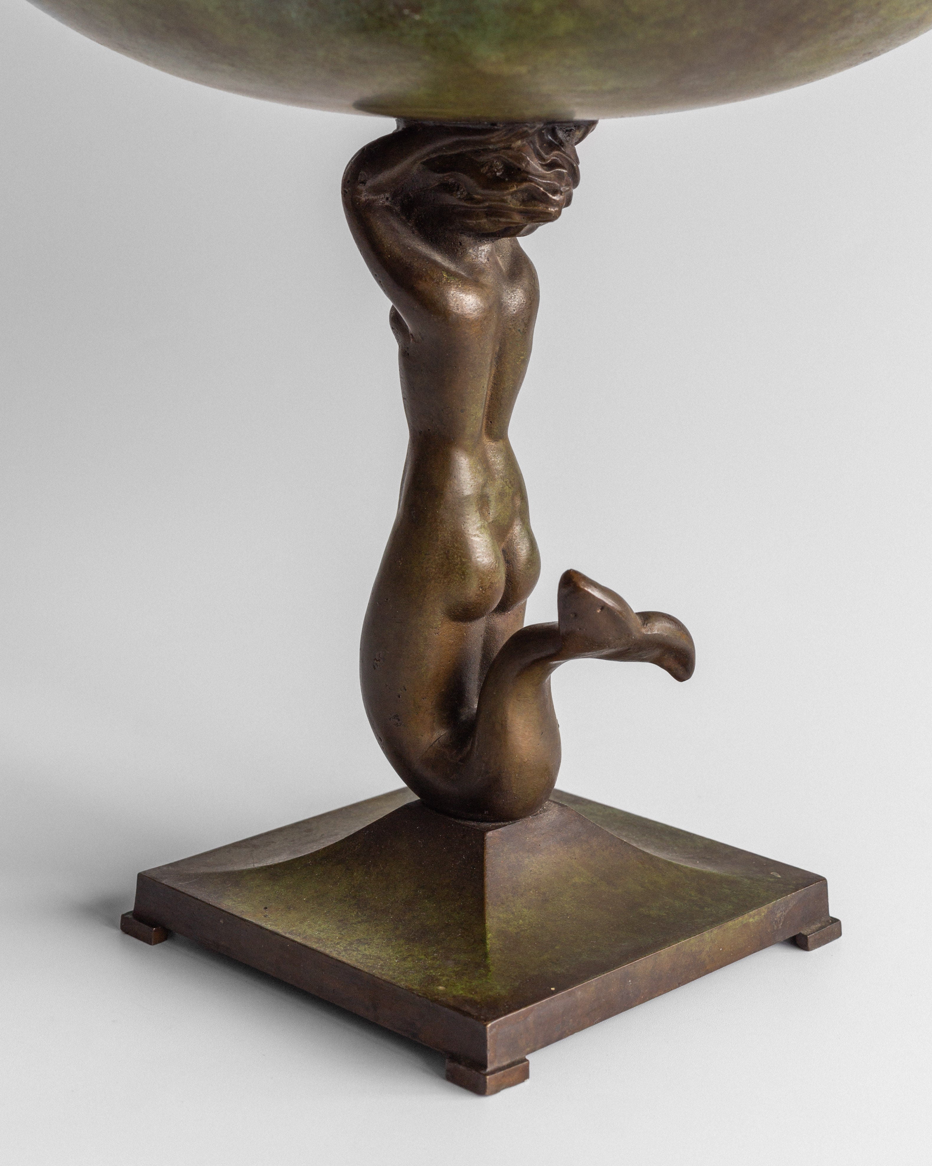 Swedish Art Deco Bronze Bowl with Mermaid, 1930s