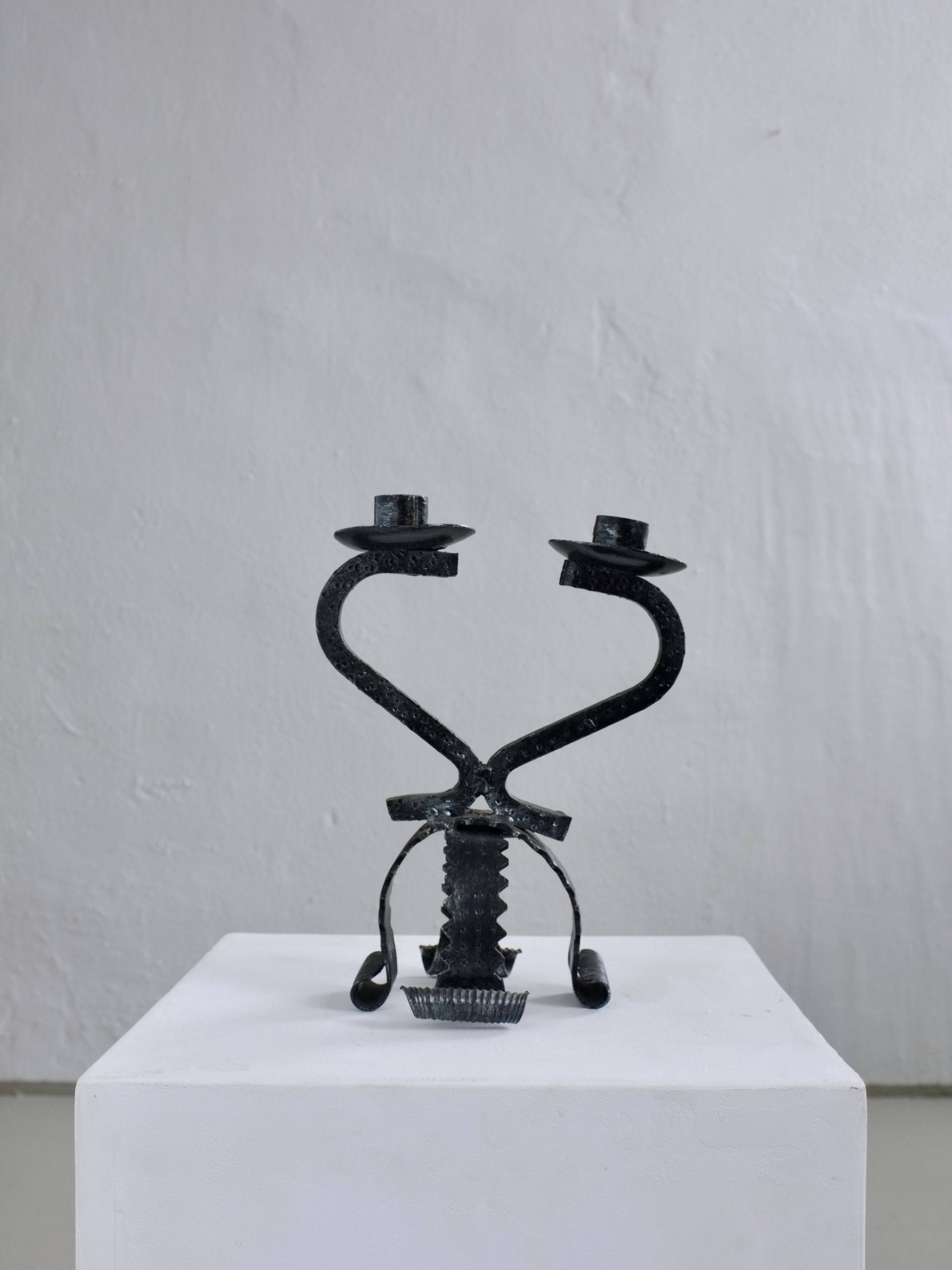 Brutalist Sculptural Iron Candle Holder, Netherlands, 1970s