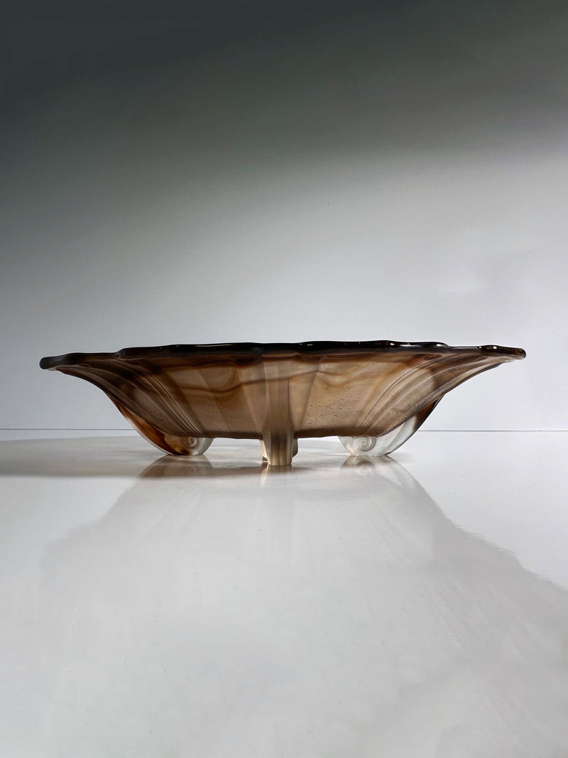 Art Deco amber glass bowl with scalloped rim circa 1930