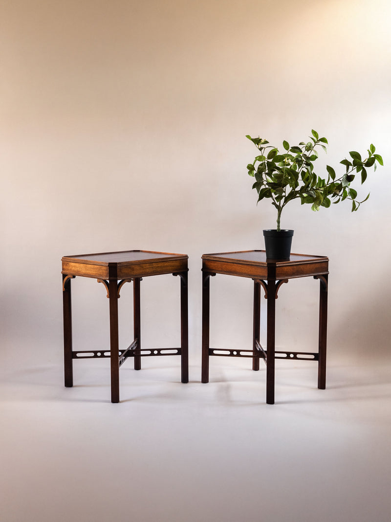 Pair of mahogany side tables by Bevan Funnell with decorative legs