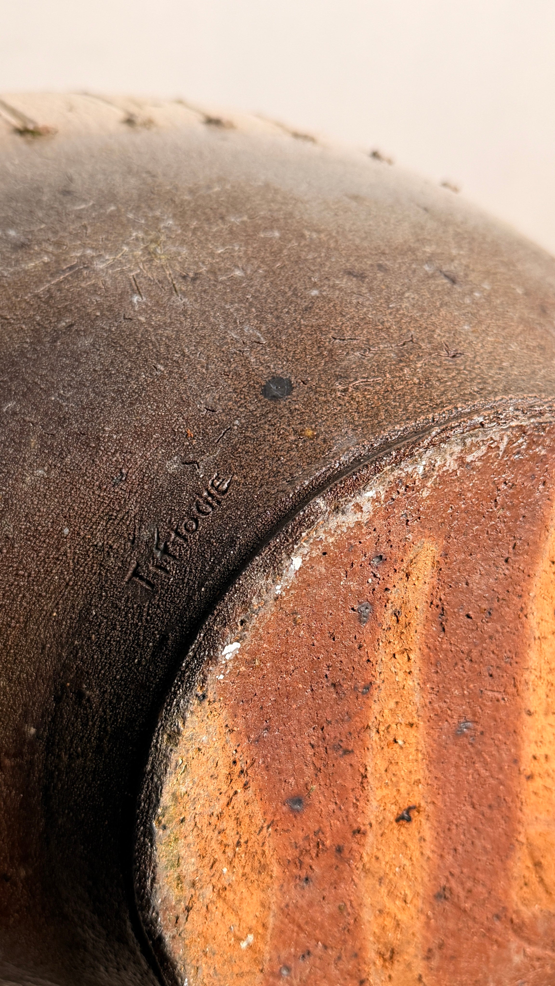 Monumental handled vase by Gustave Tiffoche — close-up of ceramic texture