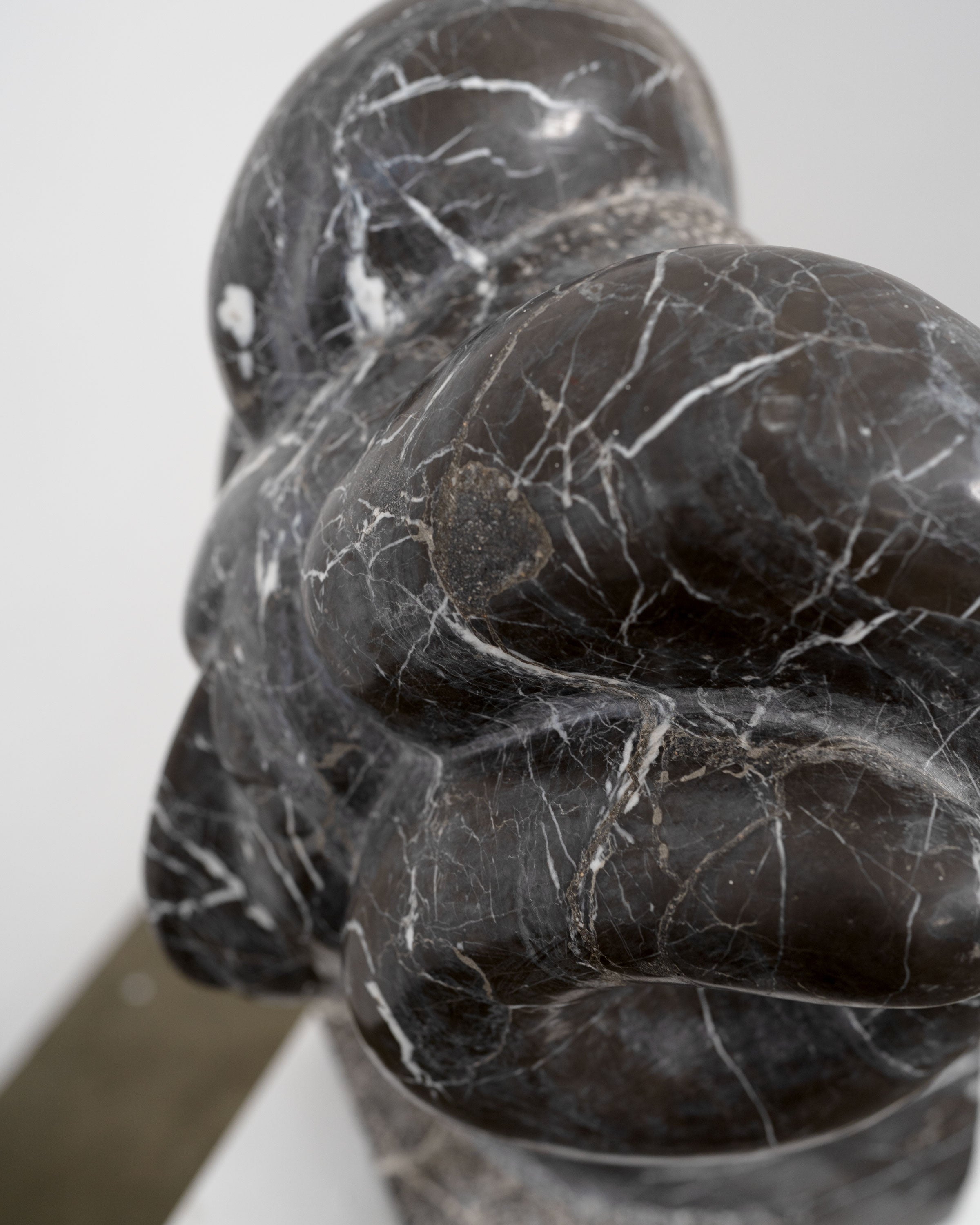 Large Vintage Marble Rams Head Sculpture — close-up of dark marble texture