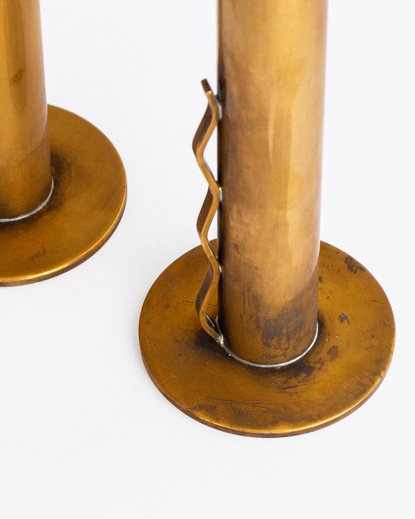 Trio of Mid-Century Patinated Brass Vases, Sweden — close-up