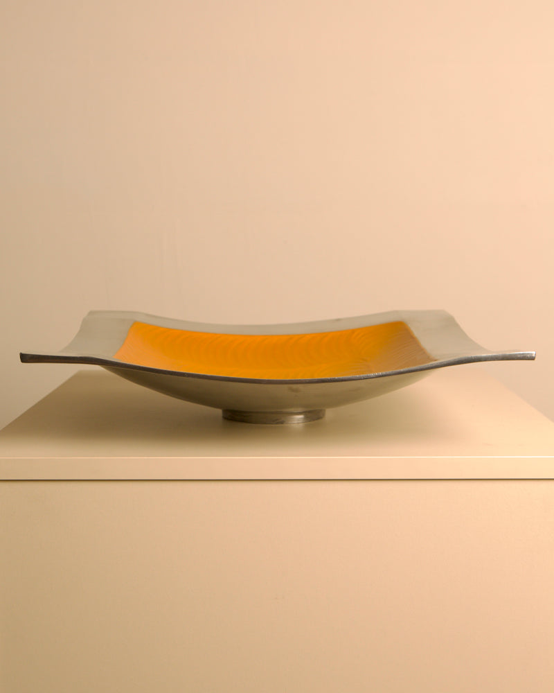 "Galassia" aluminum dish, orange center, Brandani, Italy, 1980s — detail view