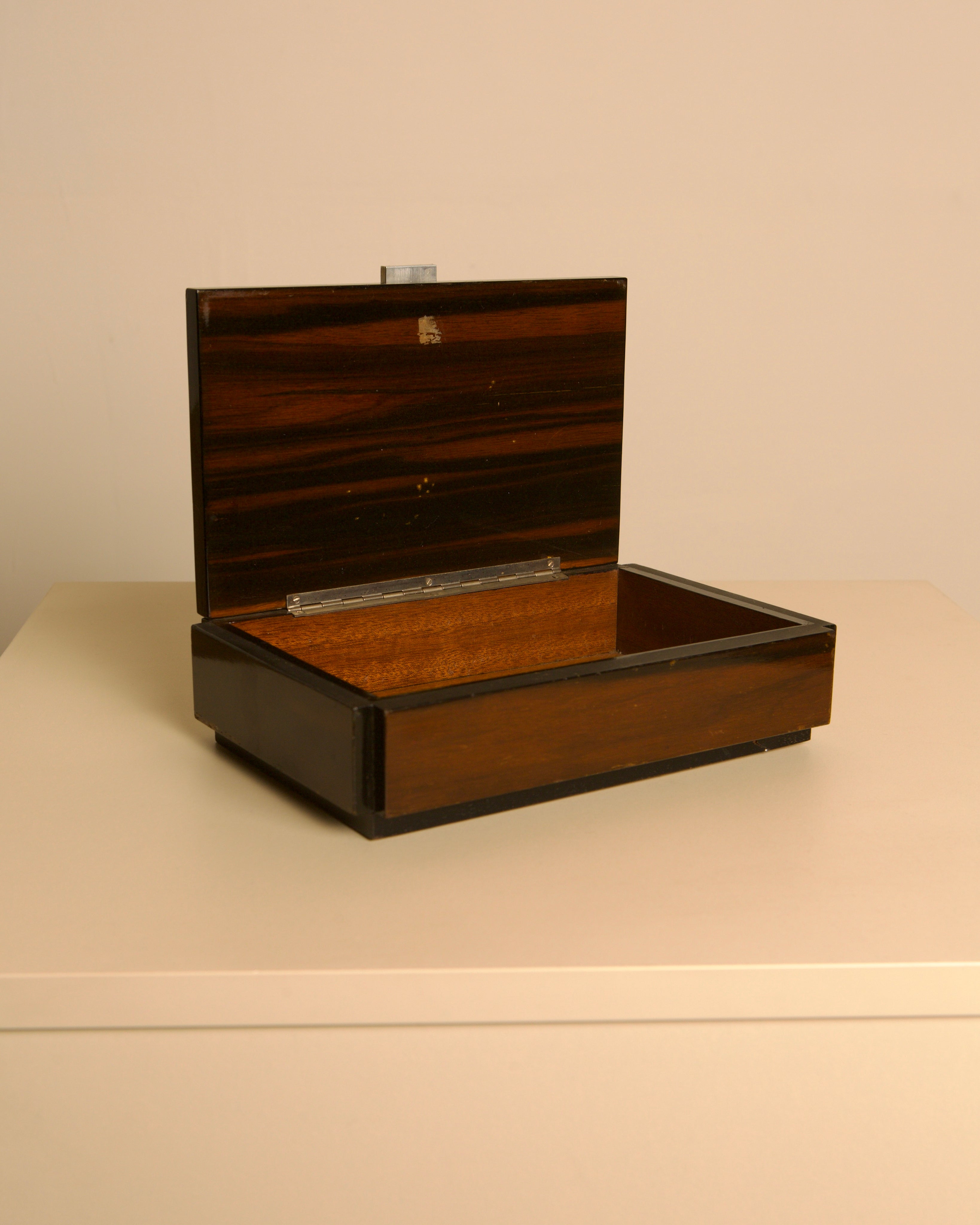 Italian Art Deco box in rosewood, metal and brass 1930's — lifestyle setting