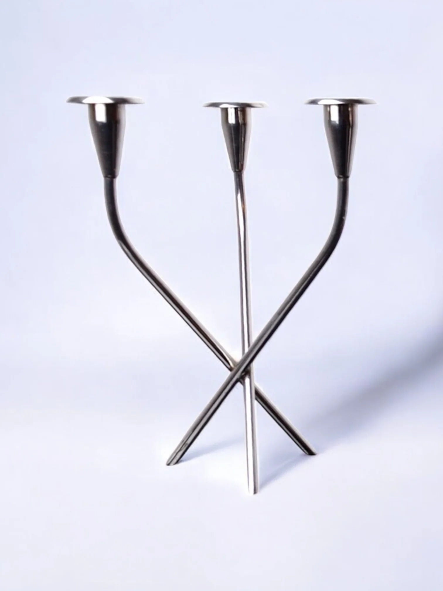 Scandinavian Candleholder, Sweden, 1970 — side angle of polished metal design