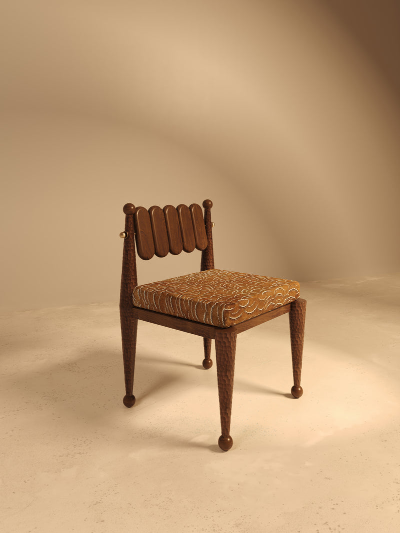 SIMORGH I – Carved Walnut with Pierre Frey Upholstery by VandaVee | The Oblist