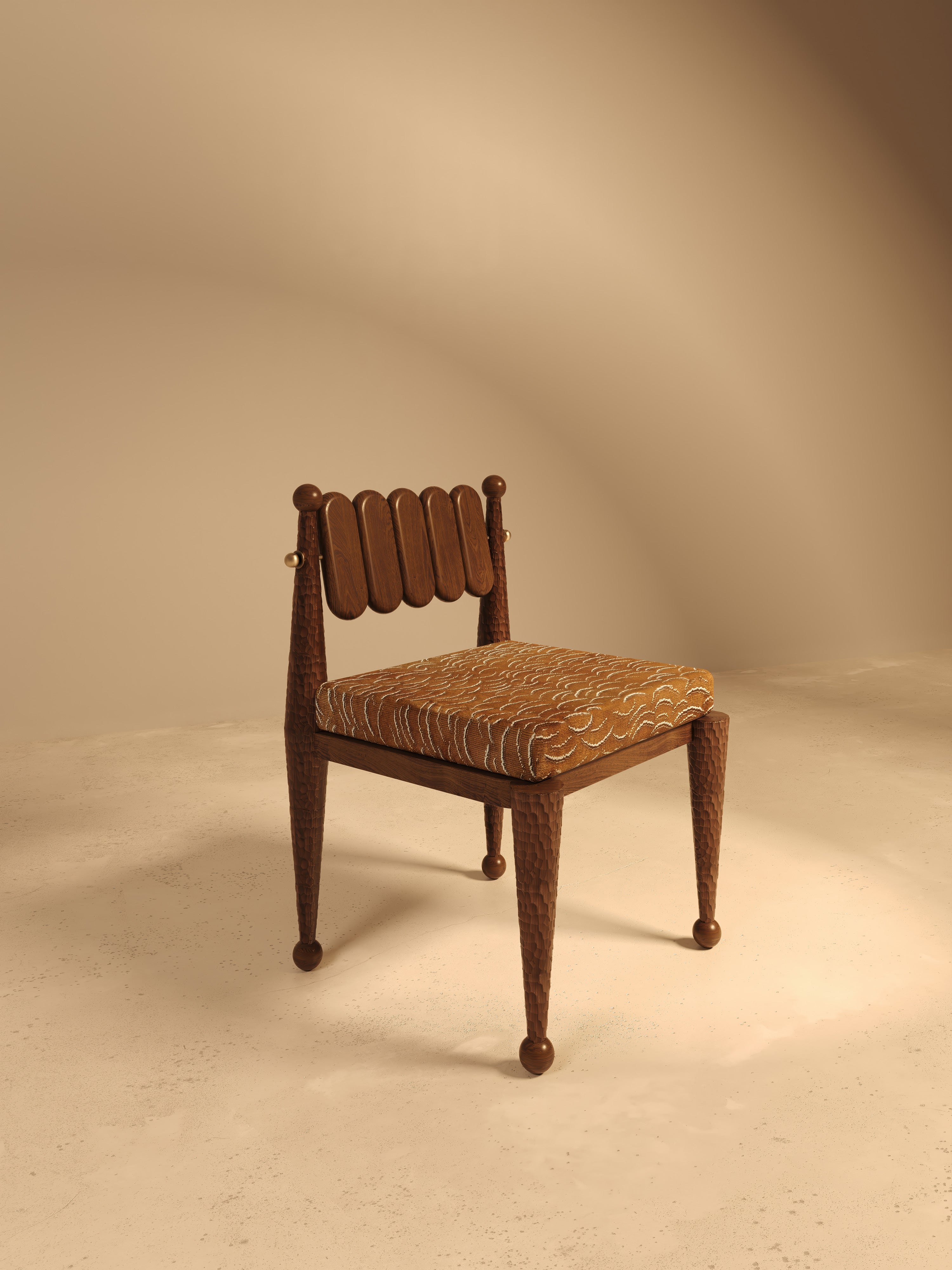 SIMORGH I – Carved Walnut with Pierre Frey Upholstery by VandaVee | The Oblist