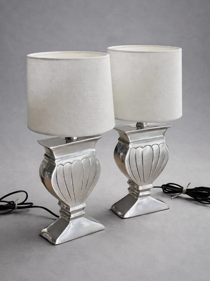1980s Vintage Silver-Toned Urn Acanthus Table Lamp — lifestyle setting