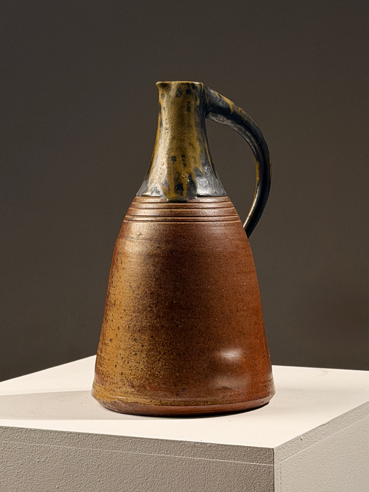 Large sculptural glazed stoneware pitcher, circa 1970 — side angle