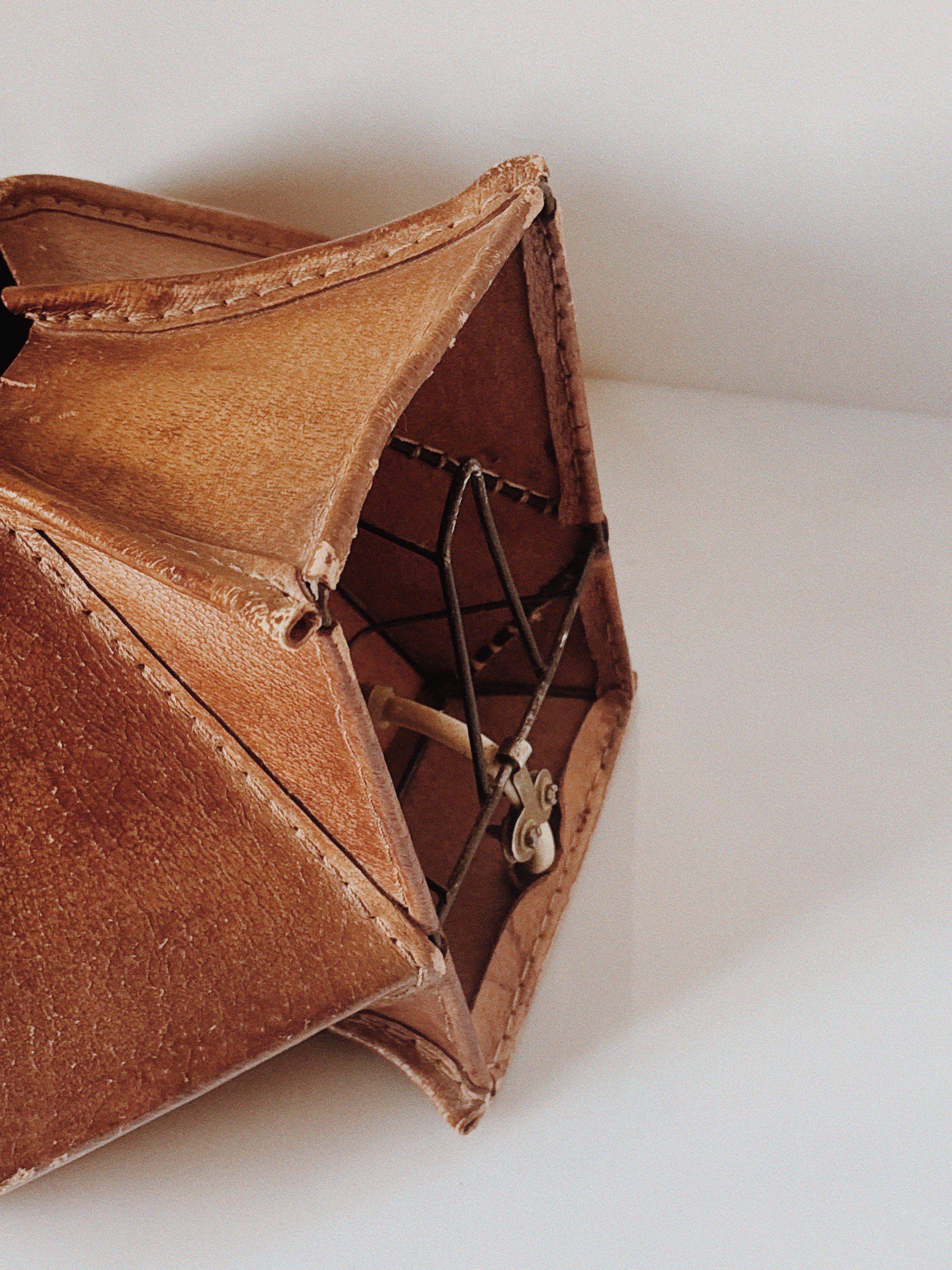 Leather Wall Lamp, Mid Century Poland — close-up