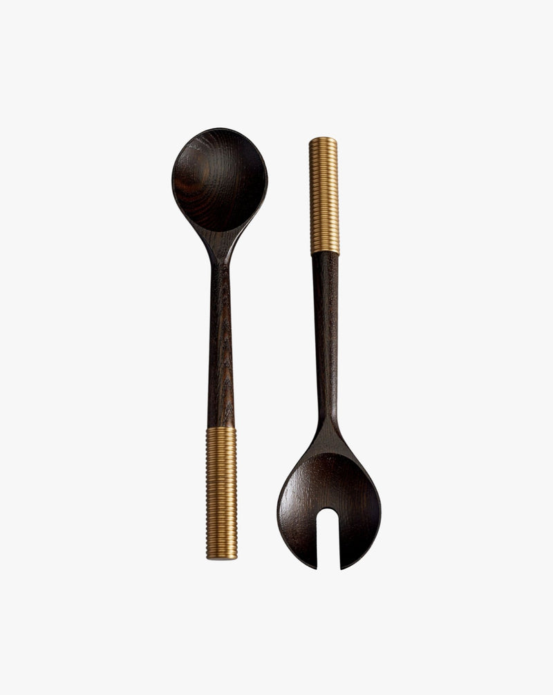 Alhambra Serving Set (2 Piece Set) — close-up of dark wood and brass details