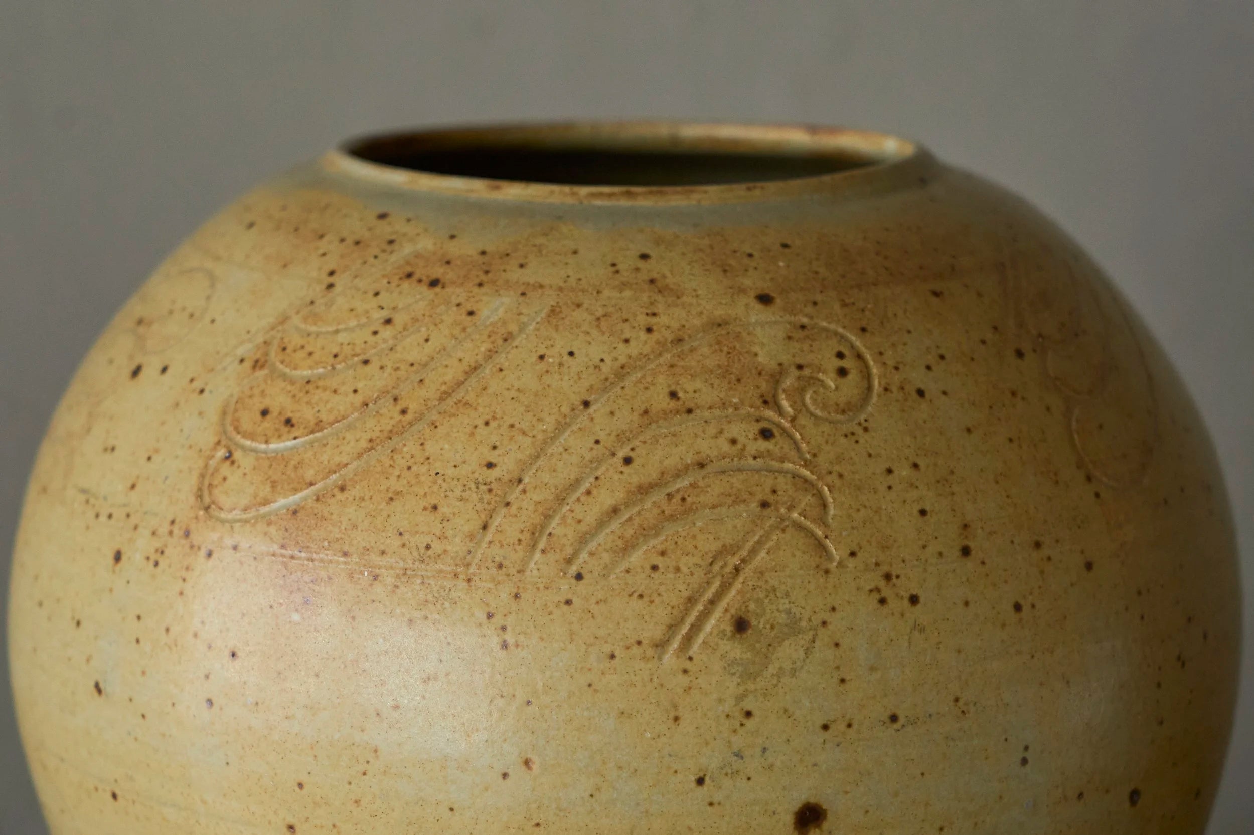 Ochre Yellow Art Deco Studio Pottery Vase Europe 1940s — detail view