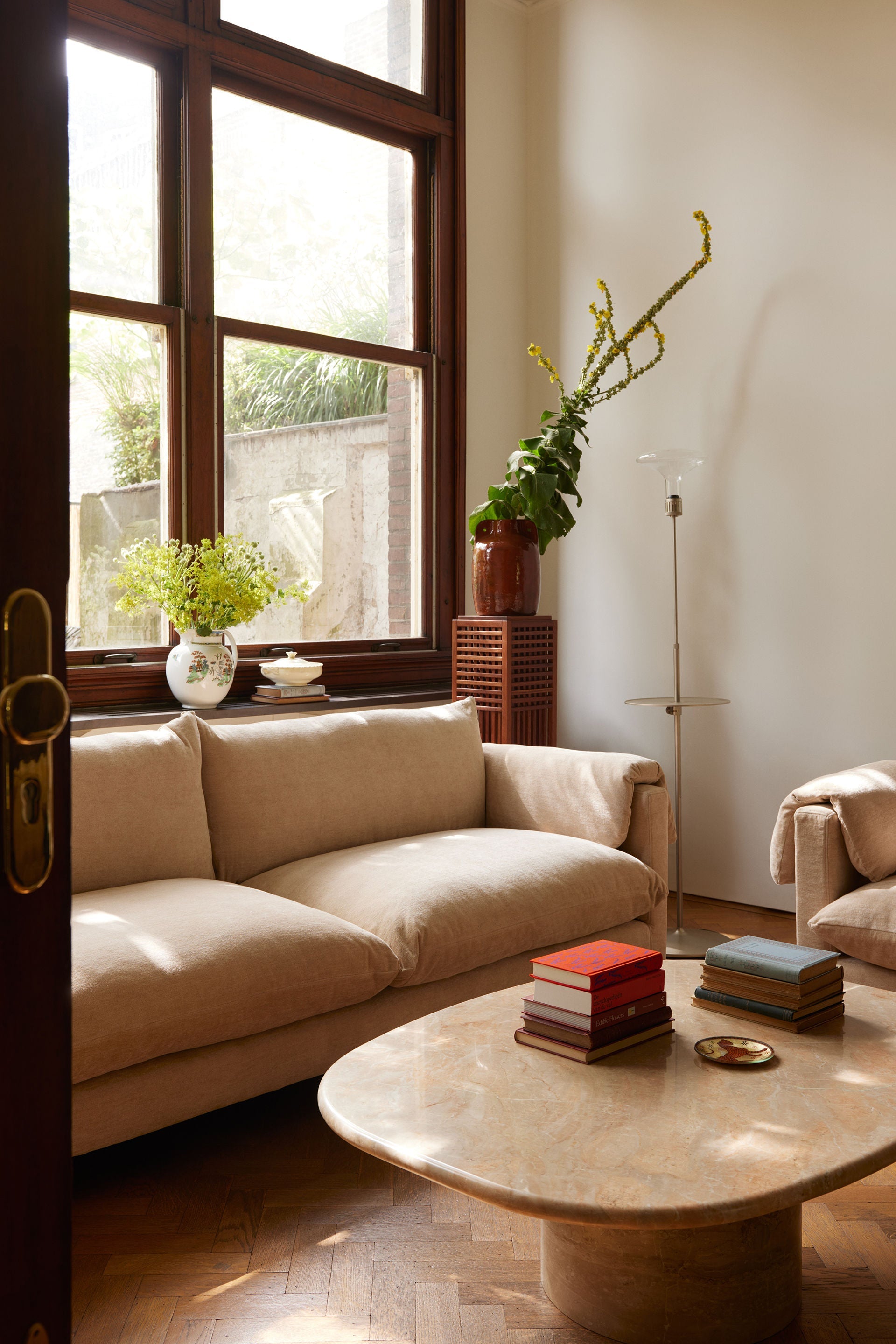 'La Plume' Sofa in Dedar Belsuede Fabric — side angle