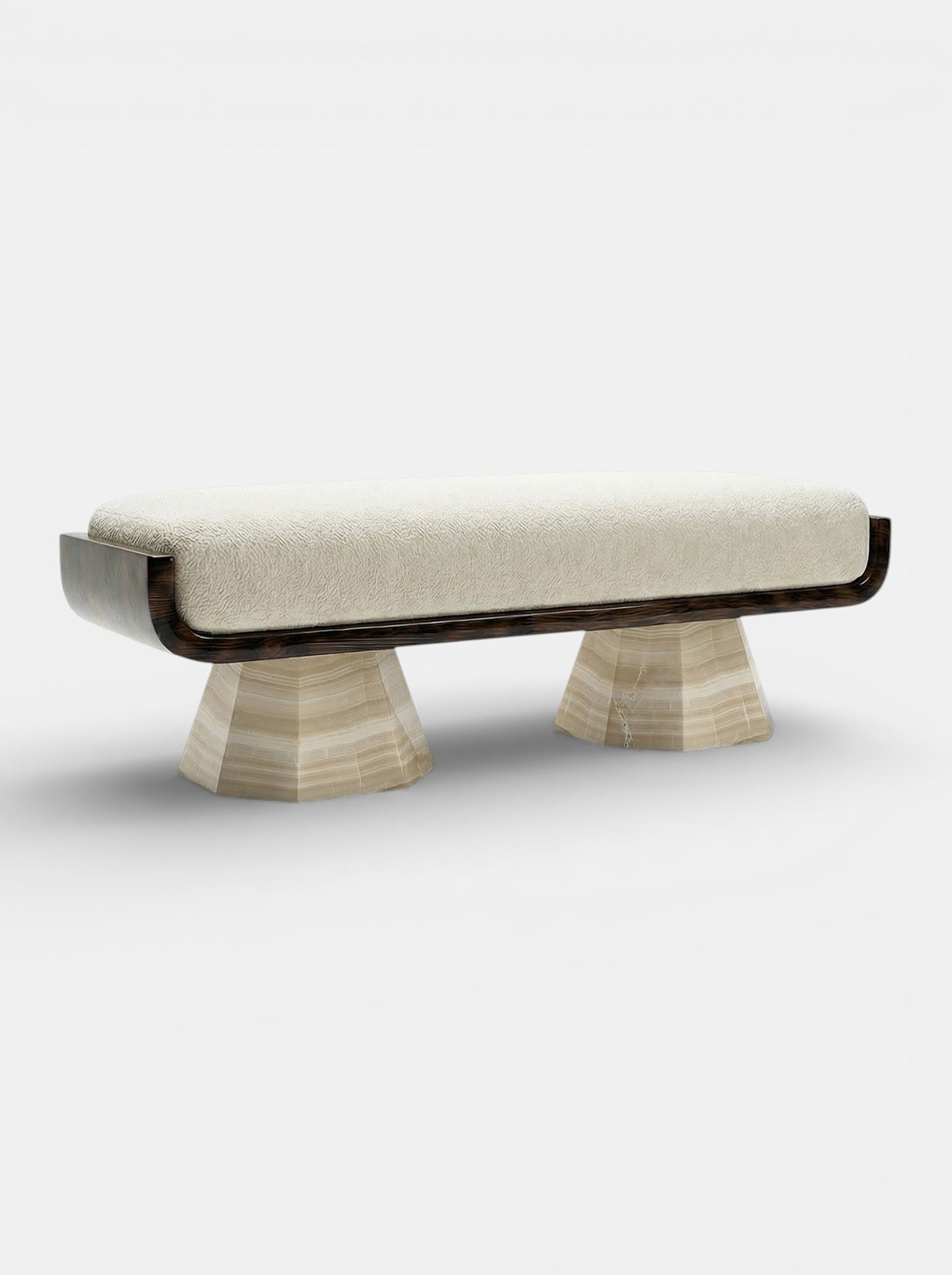 Ava Glossy Wood And Ivory Onyx Bench — detail view