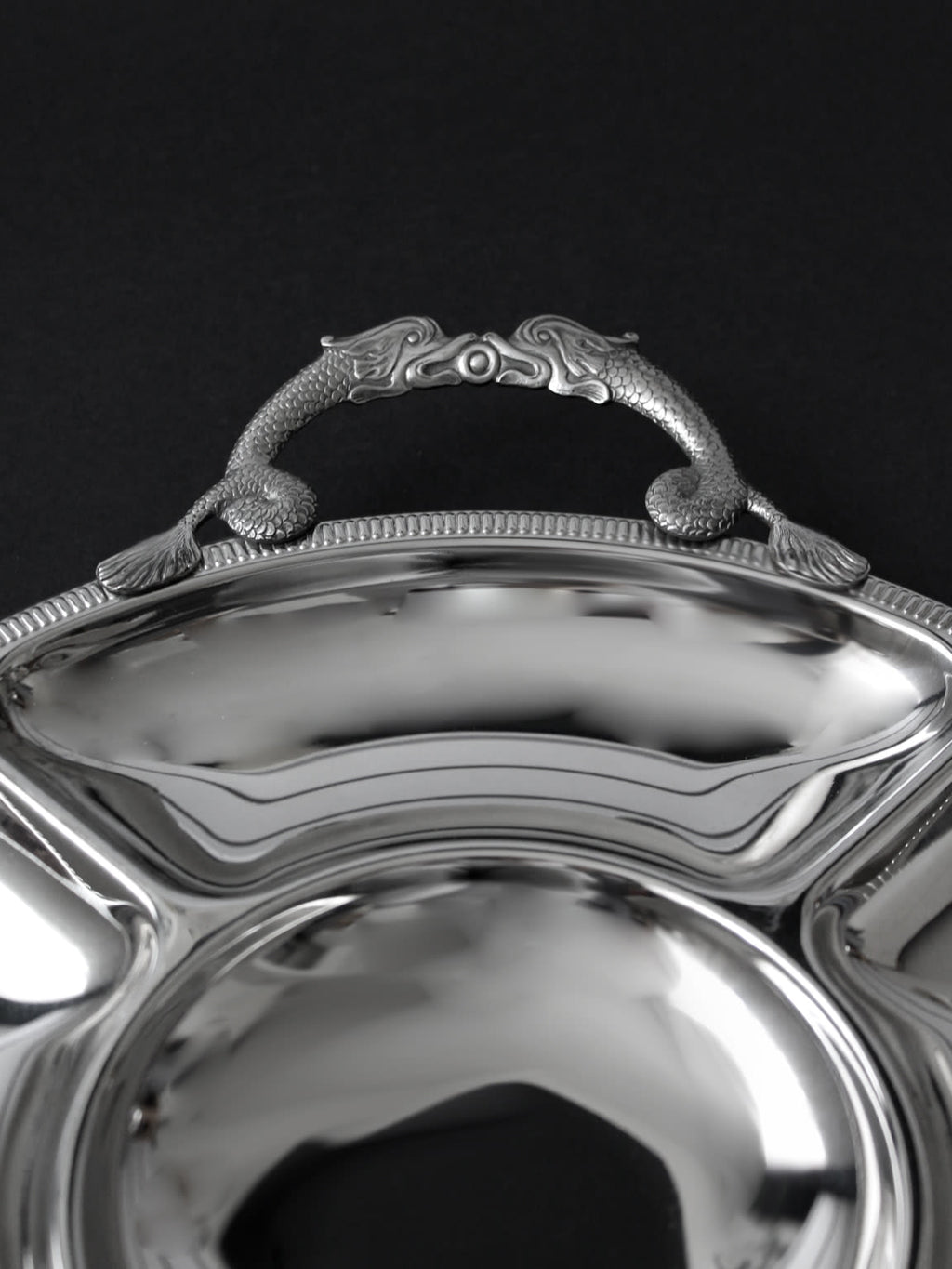Plateau De Service Ancien Jean Couzon - Inox 18/10, Poignées, Vintage 1980, Motif Poisson