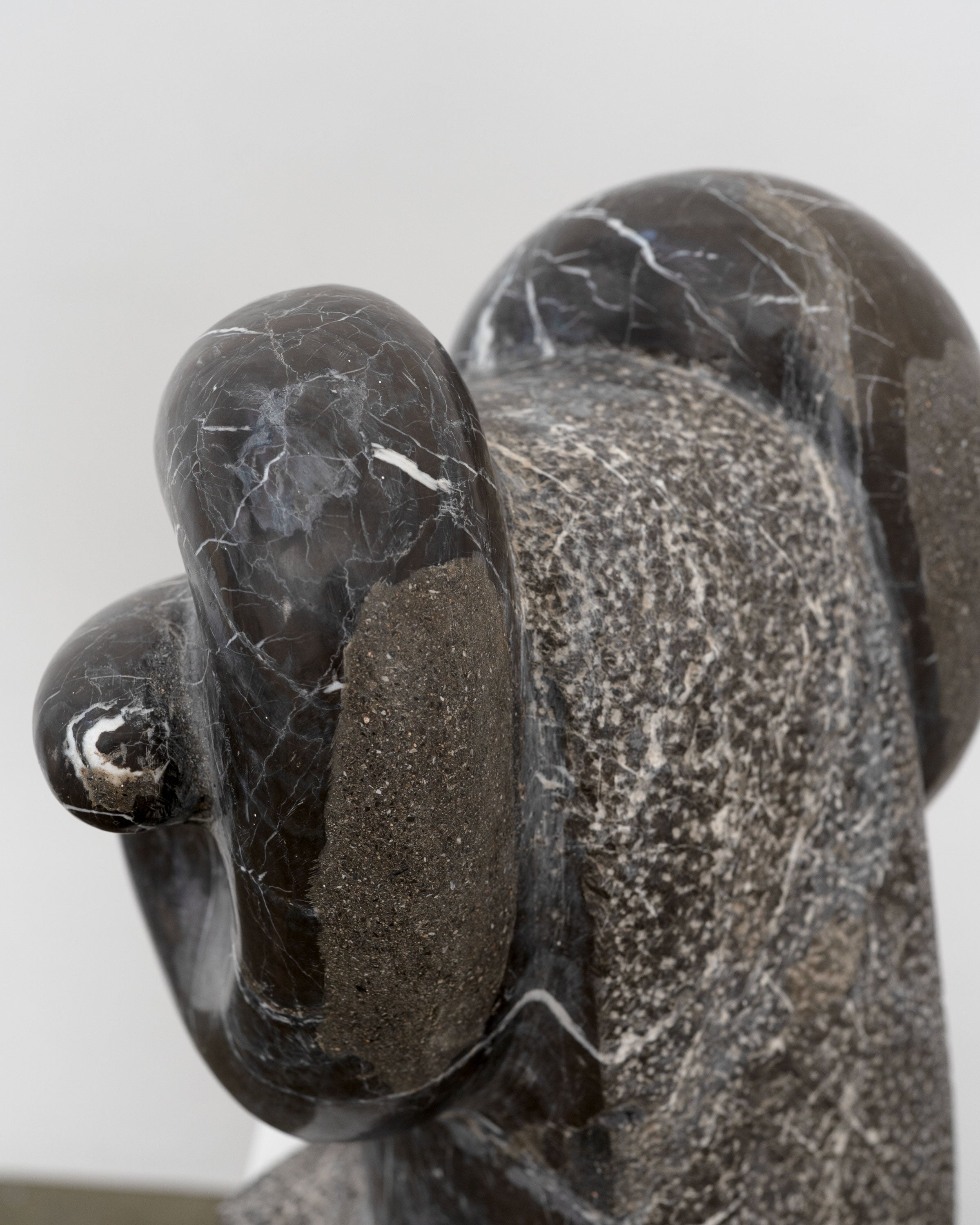 Large Vintage Marble Rams Head Sculpture — back view highlighting dark marble texture