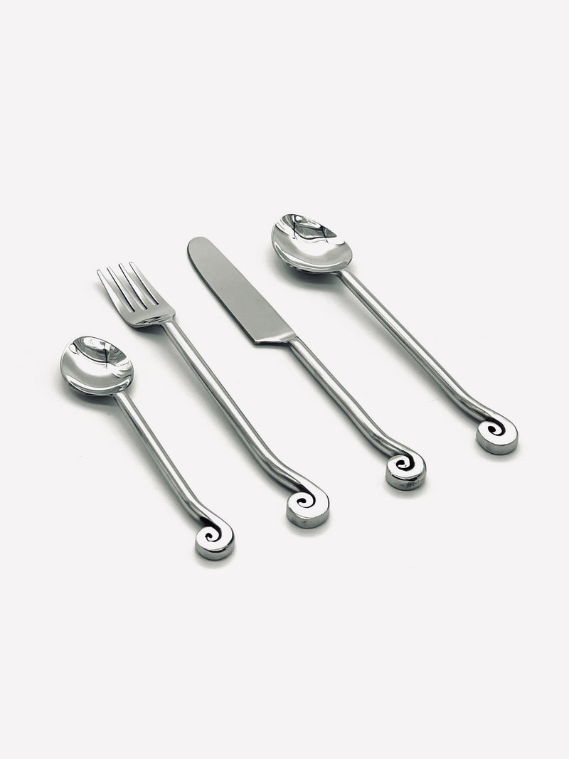 Four-piece vintage spiral cutlery set in polished stainless steel