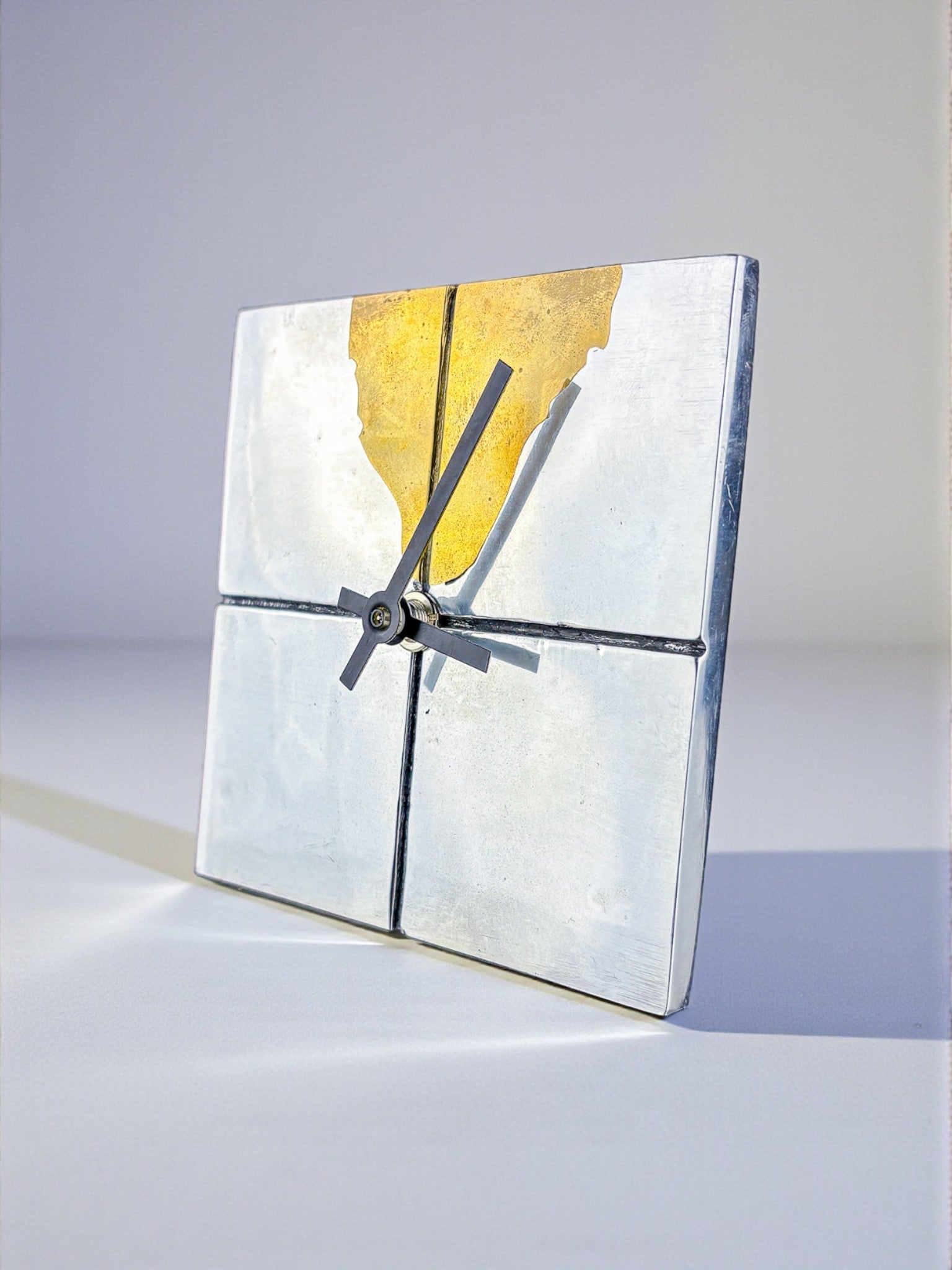 Brutalist Clock by Art3, Brass & Aluminium, Spain, 1980s — lifestyle setting