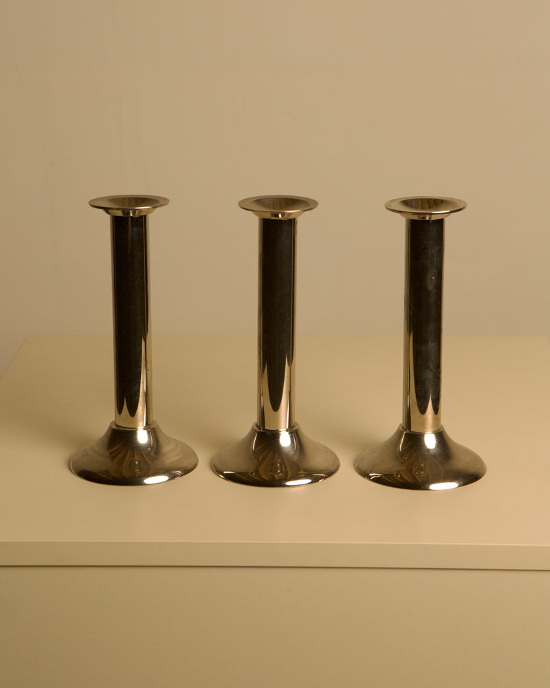 Set of 3 Italian Silver-plated Metal Candlesticks by Treaptyque | The Oblist — vintage metal design