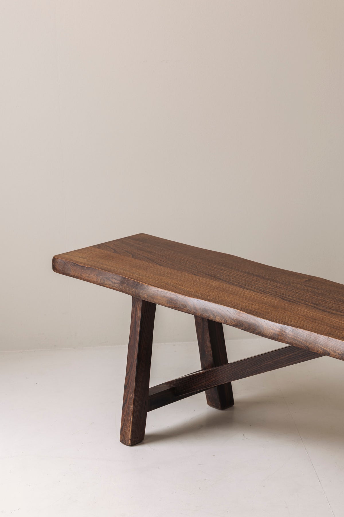 Sculptural Bench in Solid Elm by Aranjou, France, 1960s — lifestyle setting