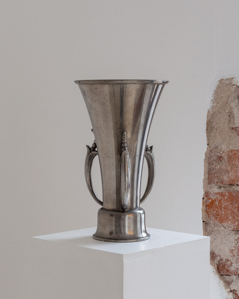Art Deco pewter vase with decorative handles by Ystad Metall