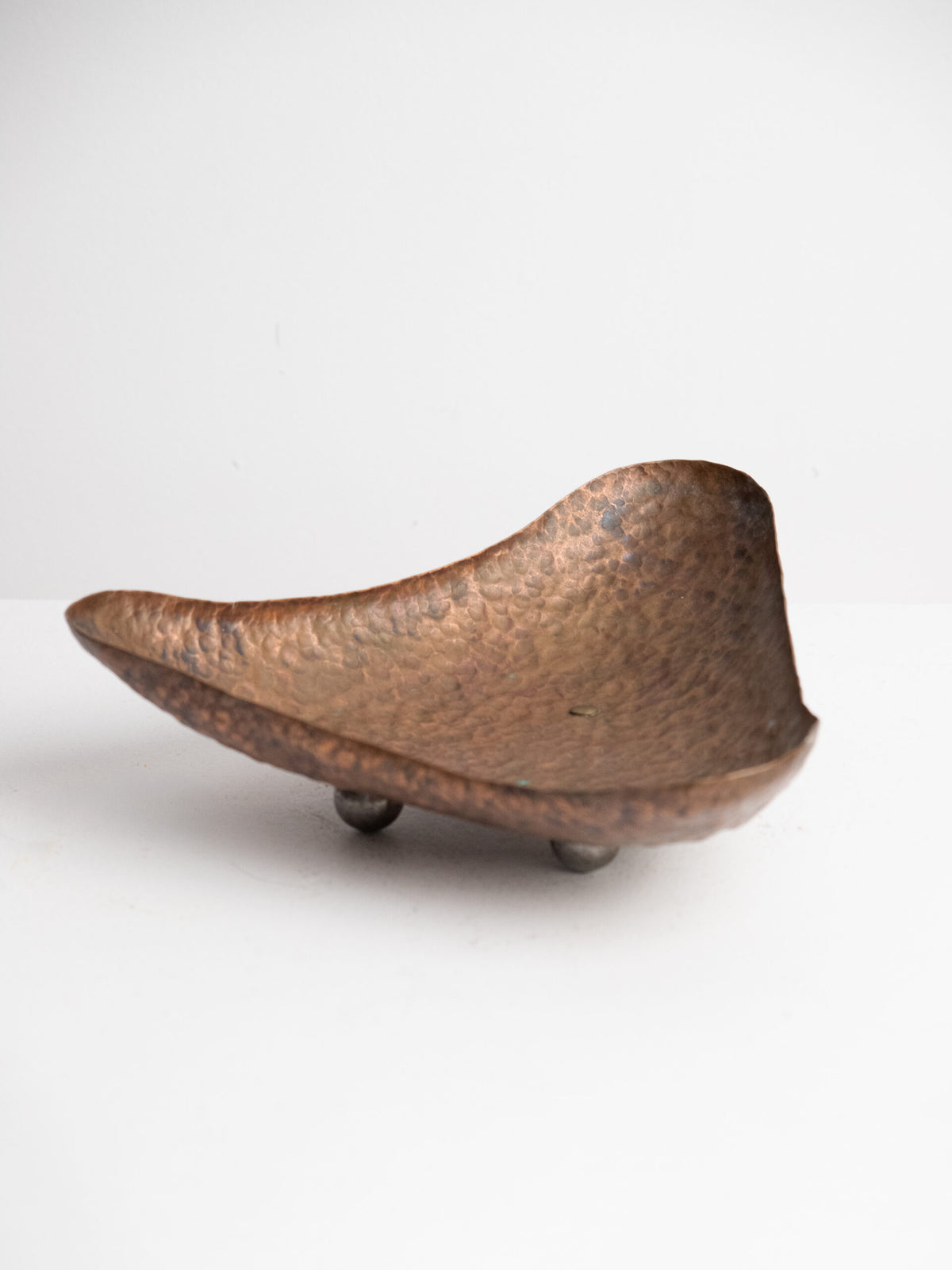 Hand-Hammered Copper Tray on Ball Feet, Scandinavian Craft, 1950s — view 9