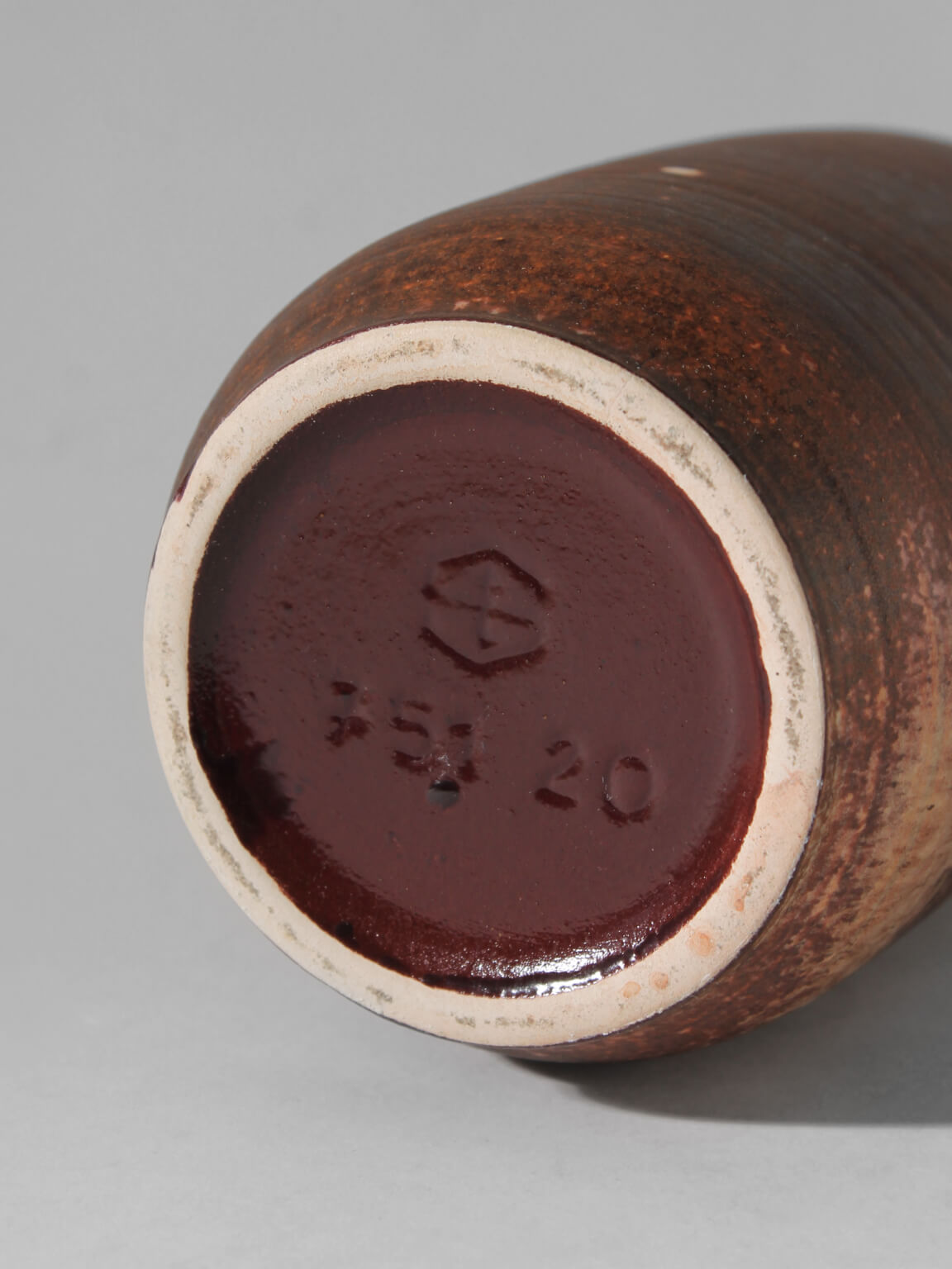 Unglazed Brown Ceramic Vase, Germany, 1960s — bottom view showing ceramic texture and markings