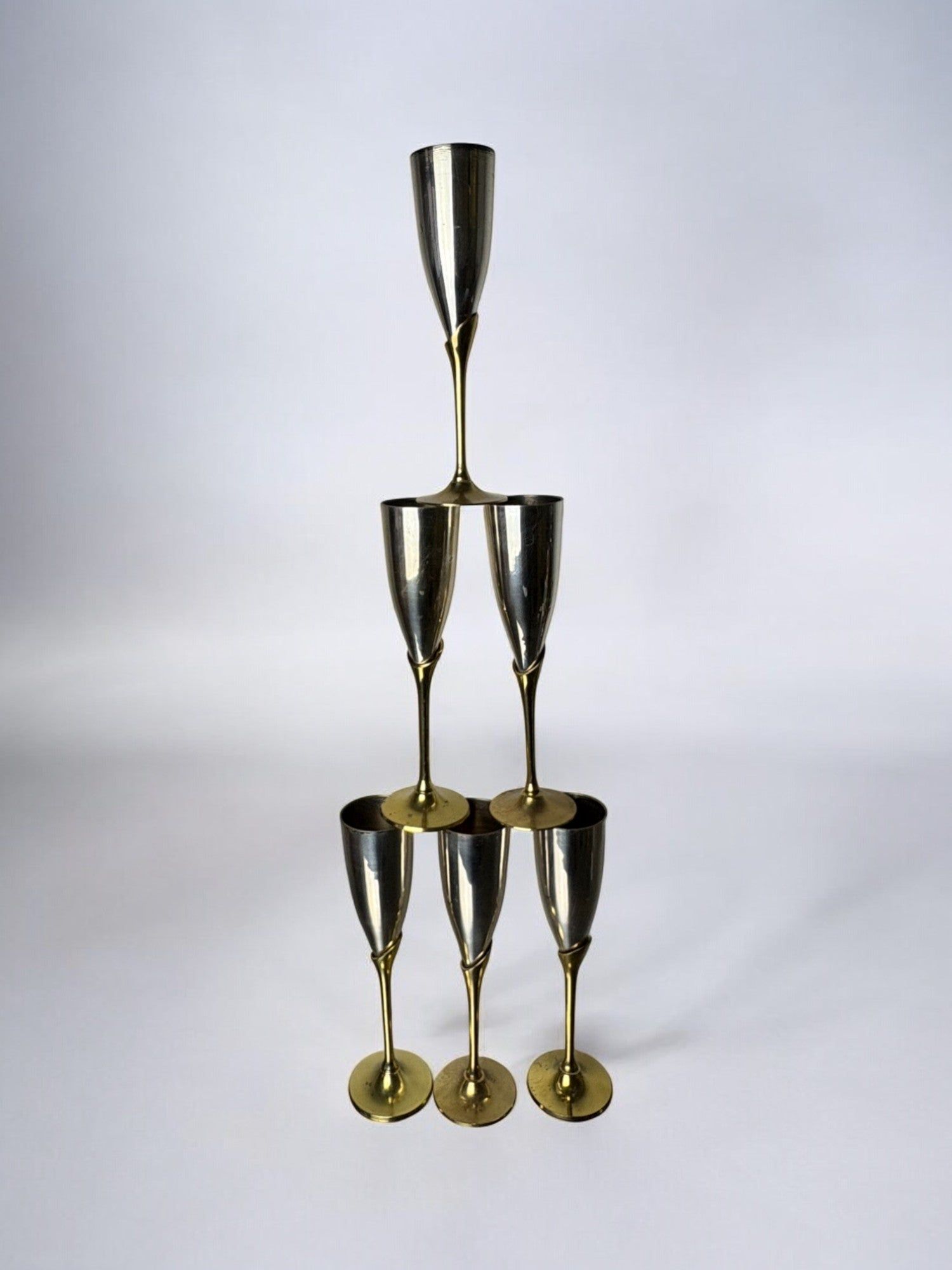 Brutalist Champagne Glasses, Spain, 1970's — stacked in minimalist display setting