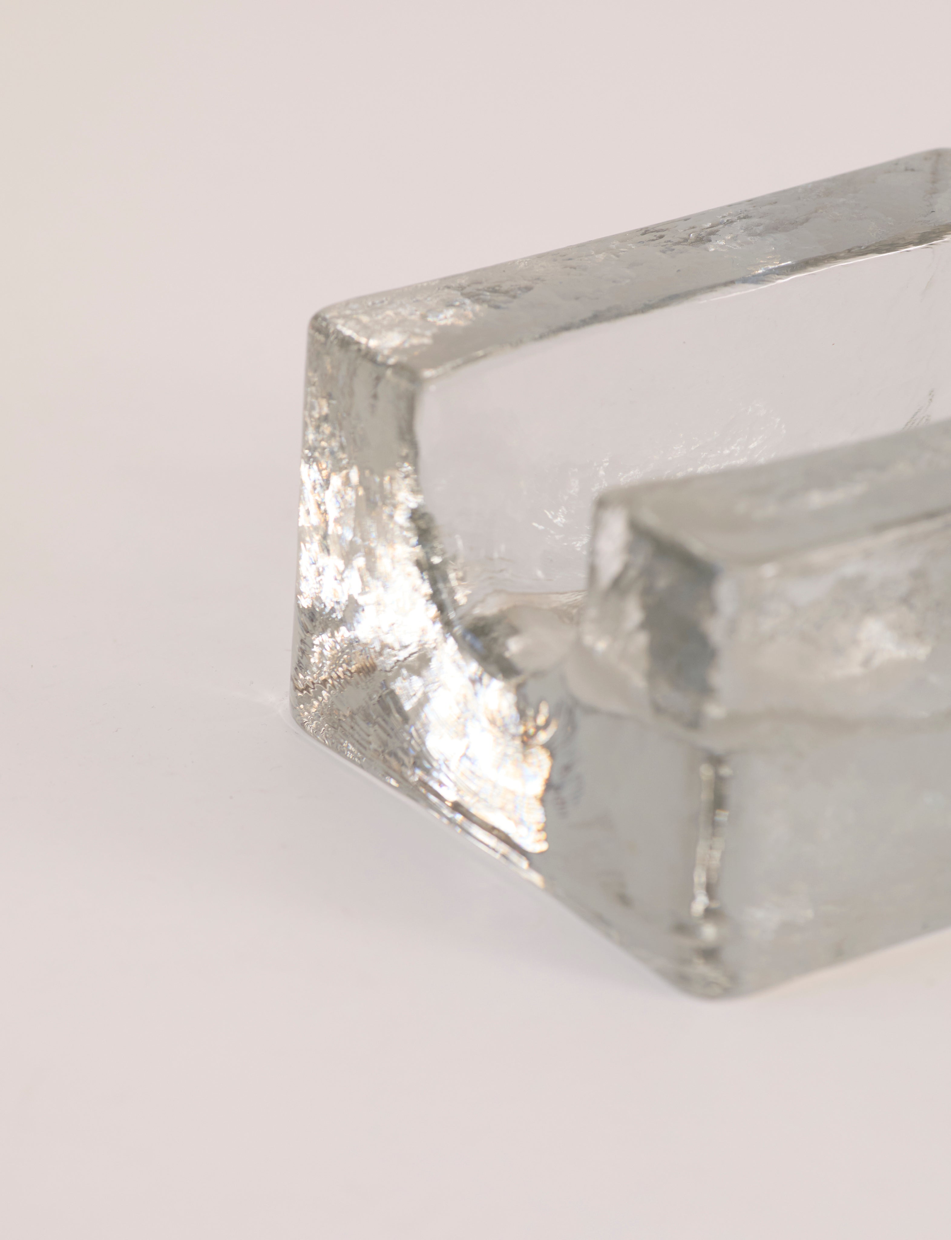 Vintage Scandinavian Candle Holders in Glass and Clear Glass — side angle showing textured glass surface
