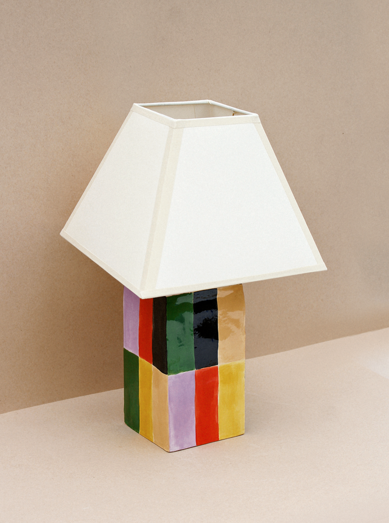 Milagro Lamp (Grande) — close-up of colorful ceramic base