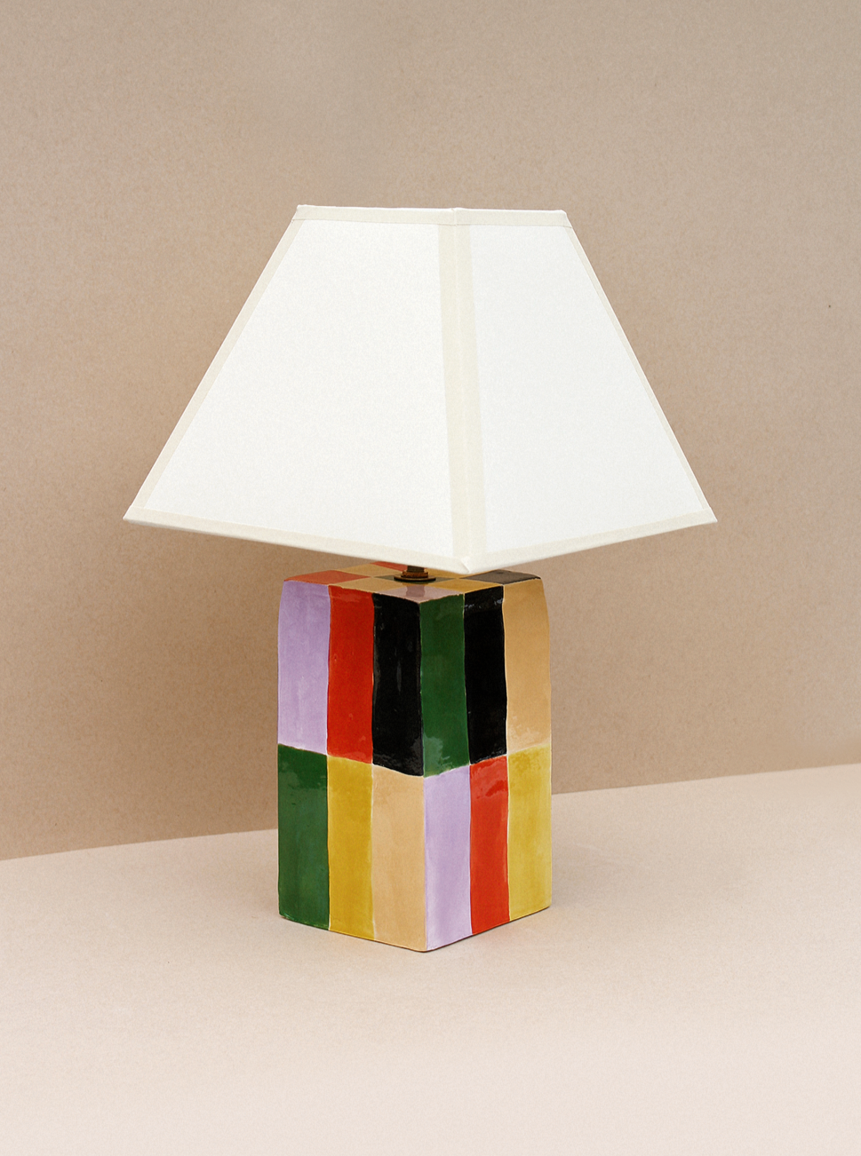 Milagro Lamp (Grande) — side angle showing colorful ceramic base