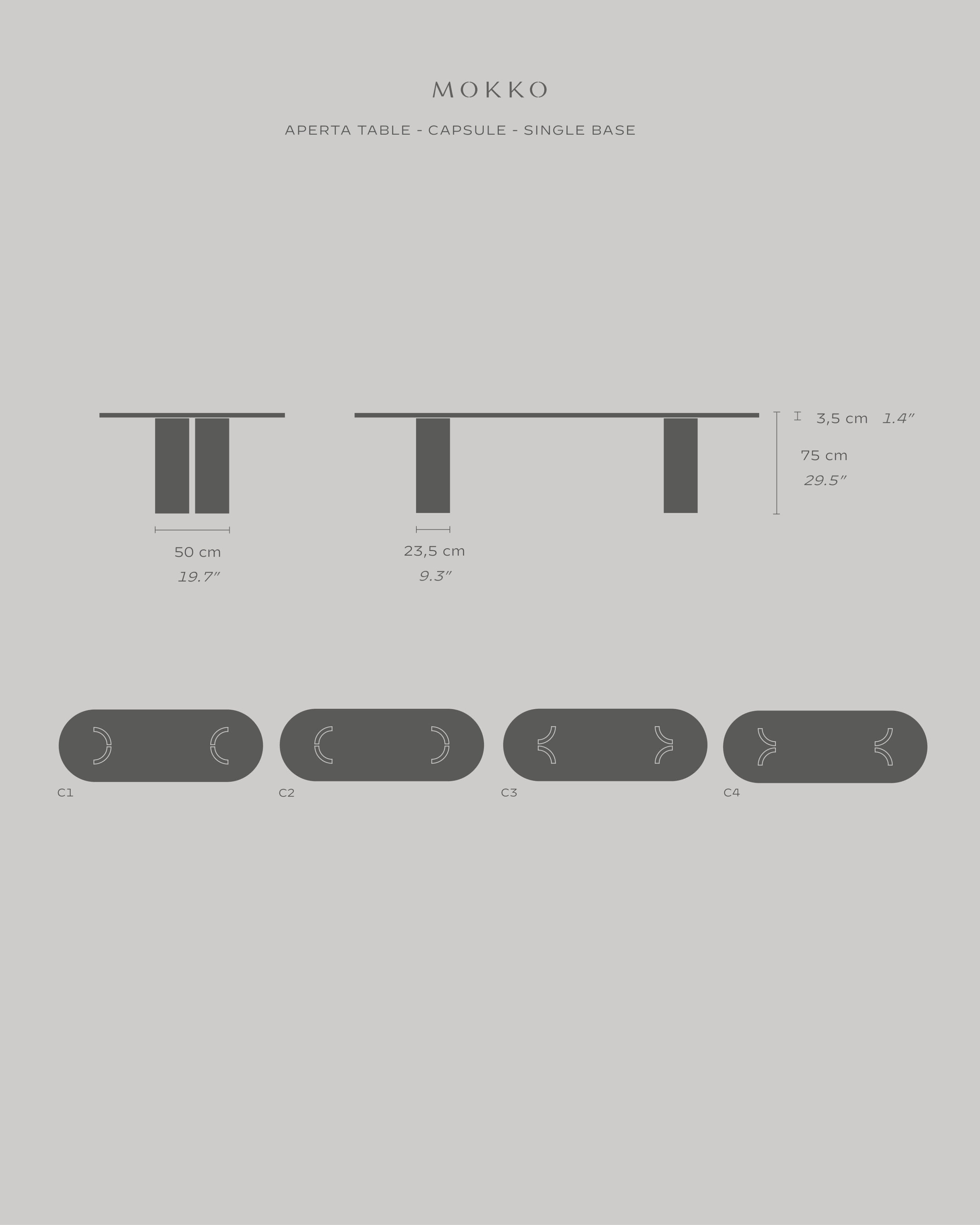Aperta Capsule Table - Single Base — detailed diagram of dimensions and design elements