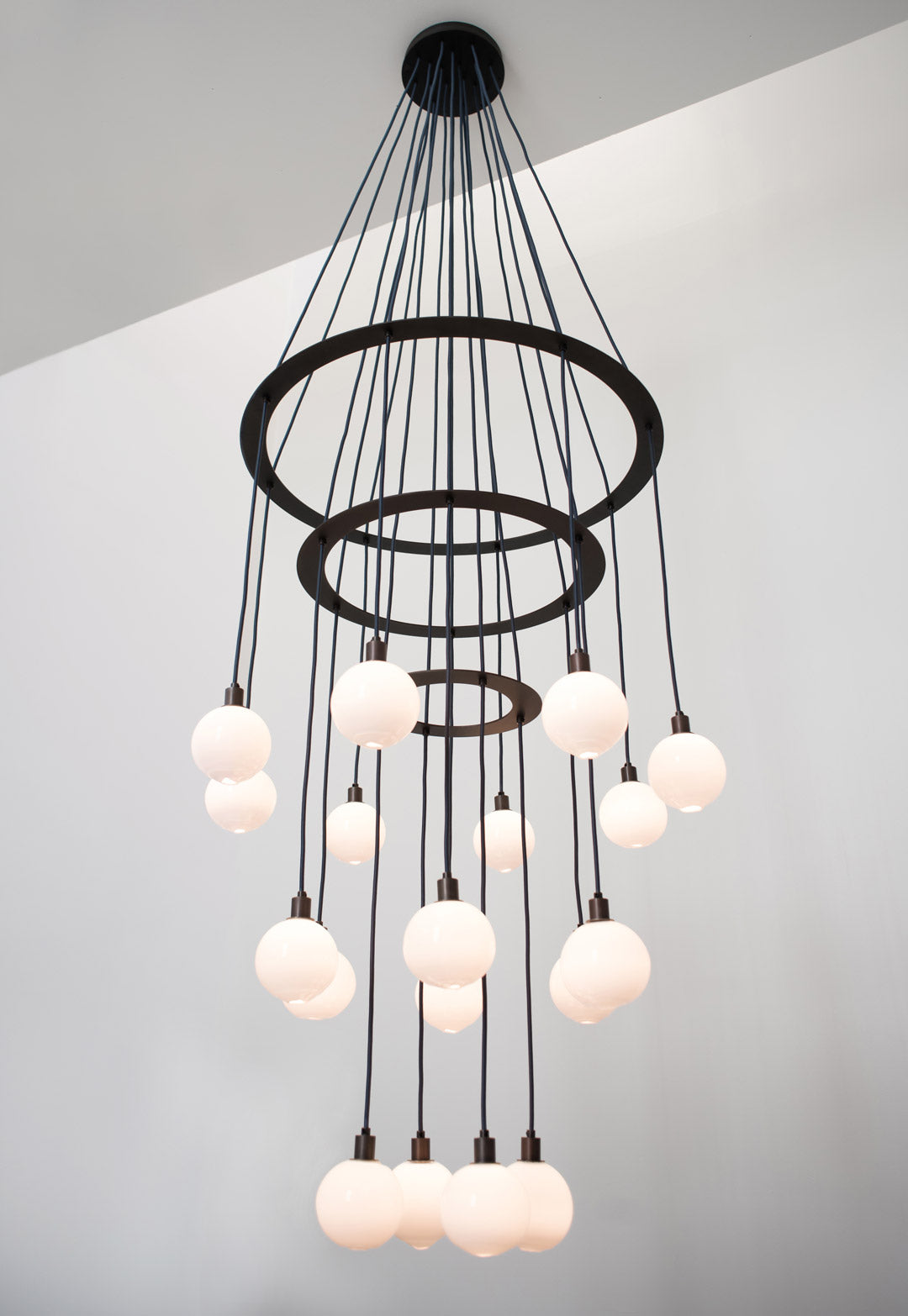 SkLO Drape Circle 18 Chandelier - White Glass, Dark Oxidized finish by SkLO | The Oblist