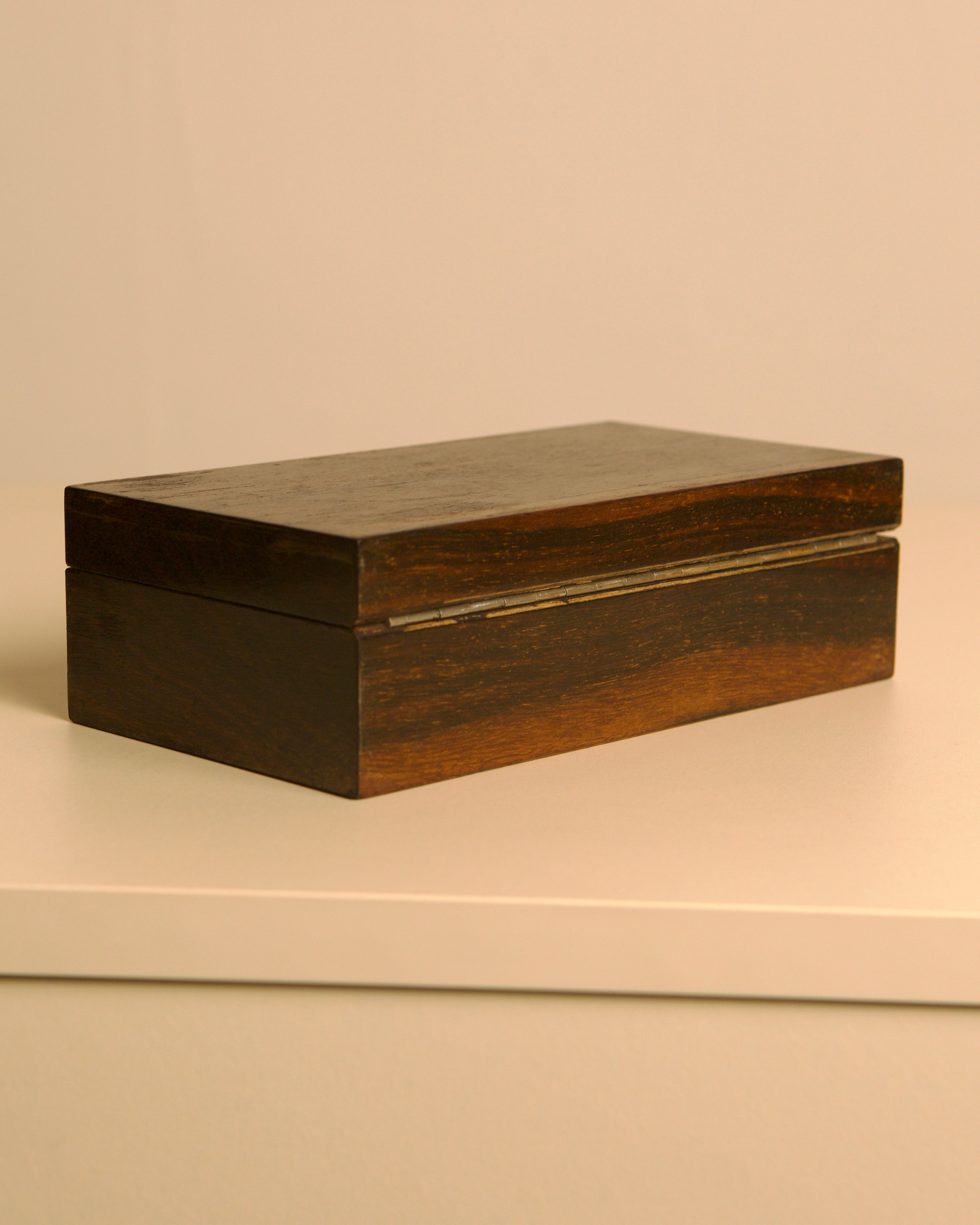 Rectangular Box Made of Solid Wood, 1960s — angled view on white surface