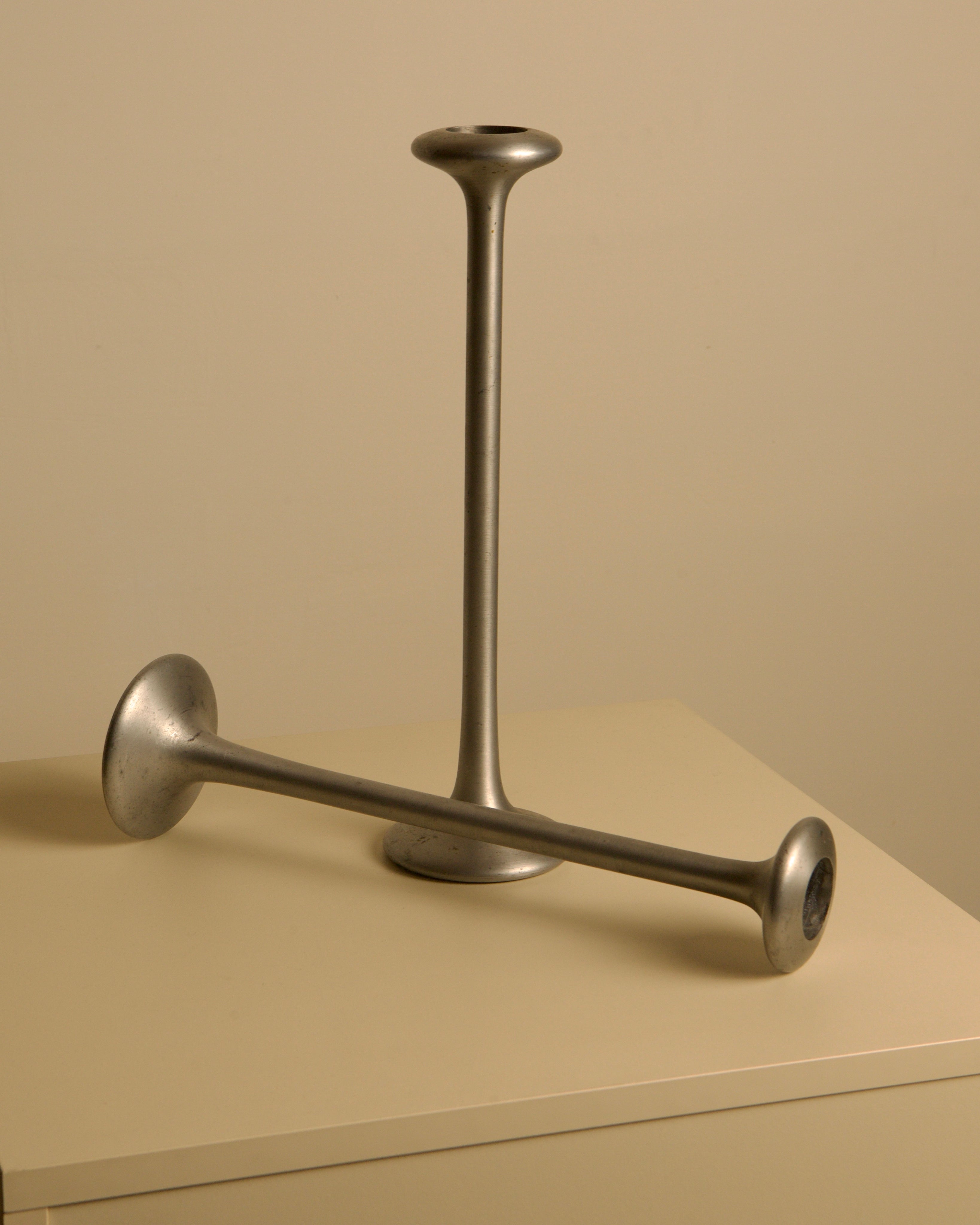 Pair of 80s Cast Aluminum Candleholder