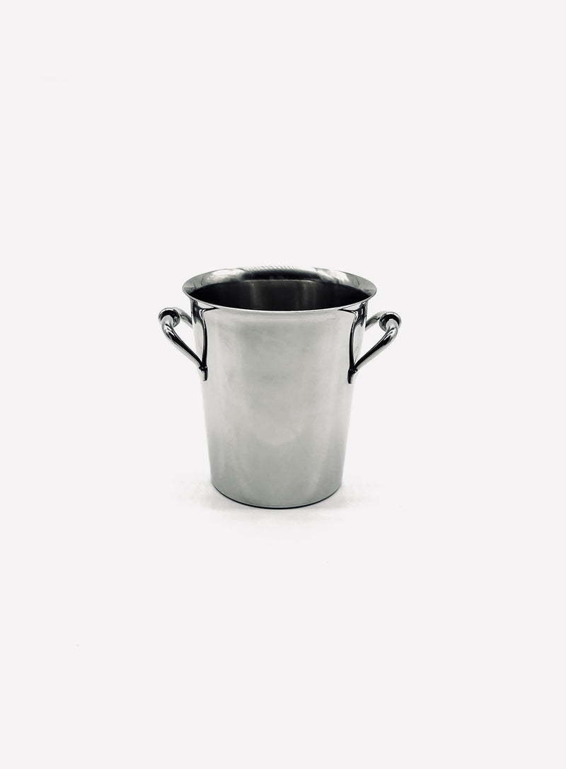 Vintage stainless steel ice bucket with curved handles
