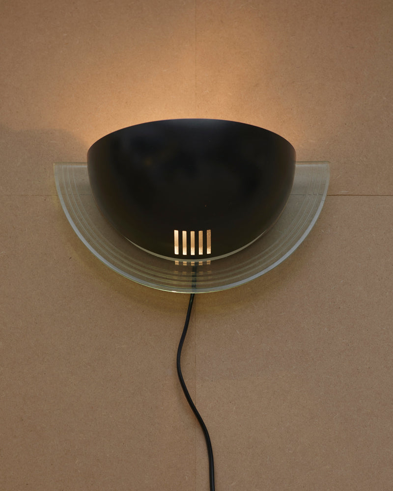 Set of 2 Vintage German Postmodern Wall Lights Circa 1980 by DIG IN JAPAN | The Oblist — black metal and glass design