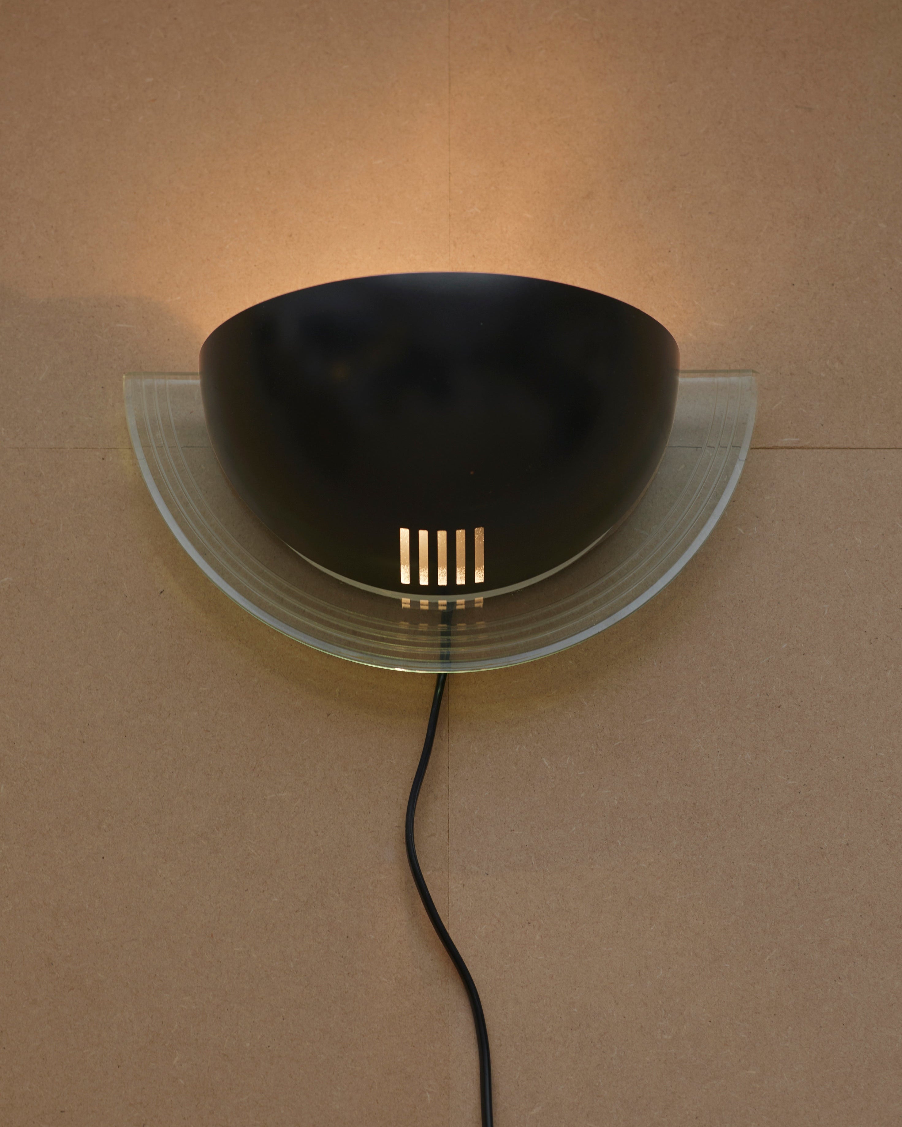 Set of 2 Vintage German Postmodern Wall Lights Circa 1980 by DIG IN JAPAN | The Oblist — black metal and glass design