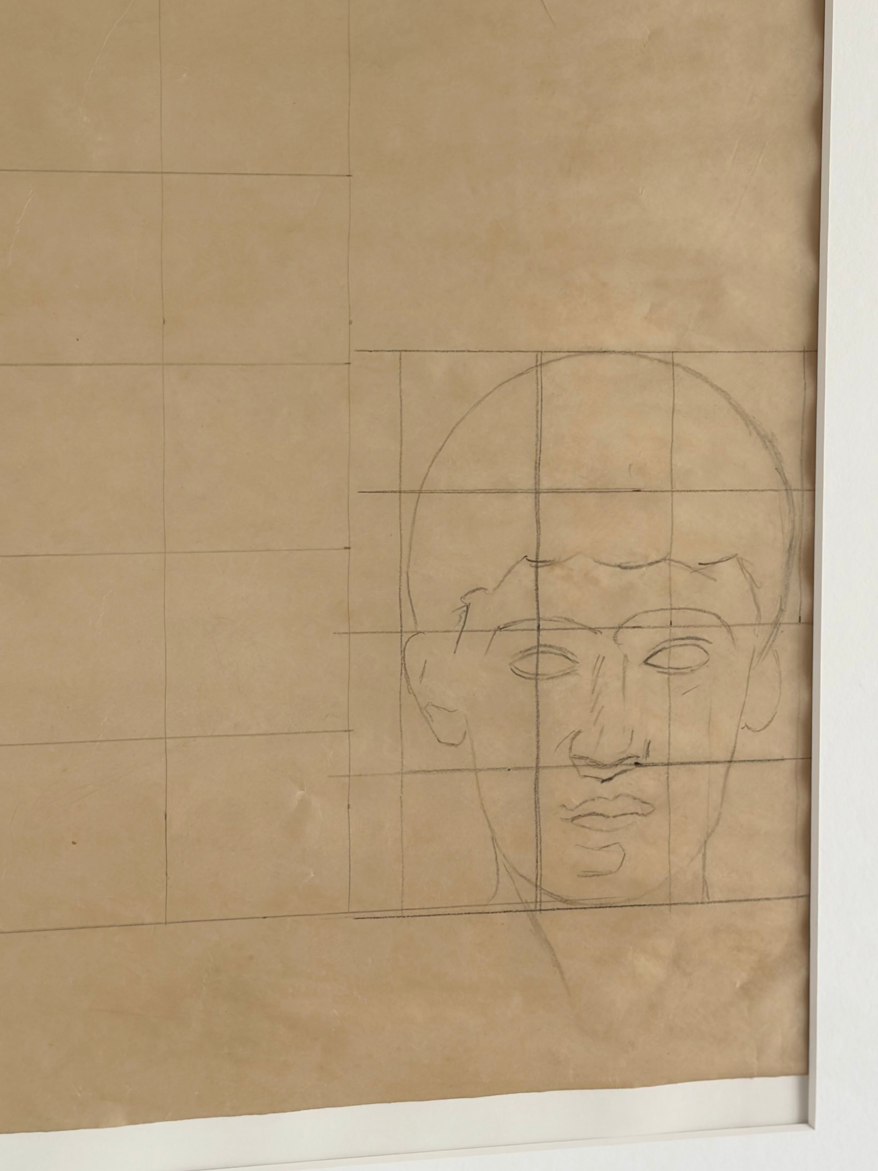Large Preparatory Study of Two Heads, Emile Courtin (1923–1997), France, late 40s.  — side angle