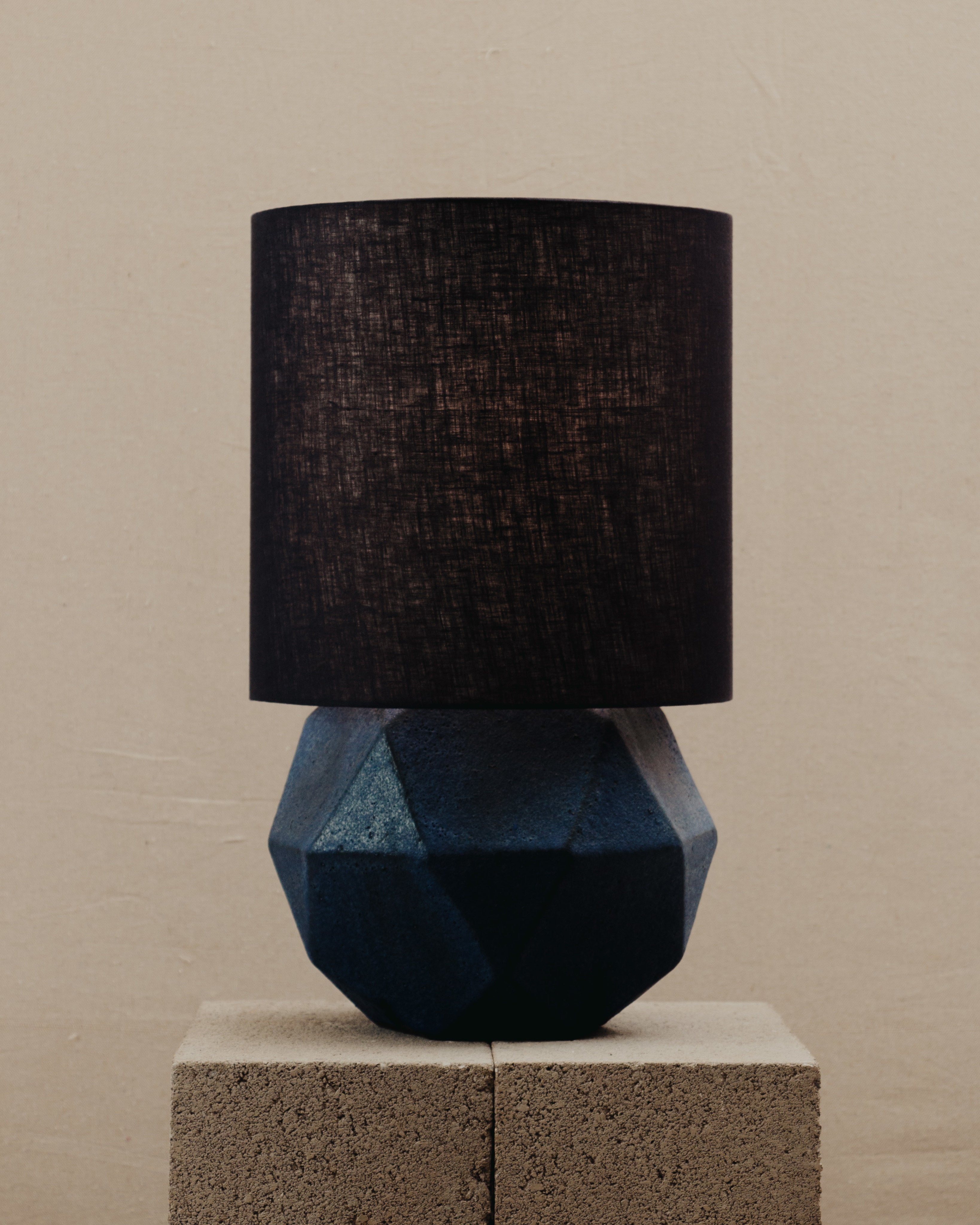 Geode Lamp — side angle showing textured blue base and black shade