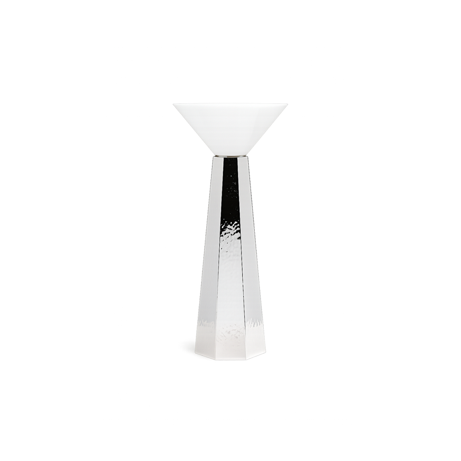 Silver Plated Vase with Opaline Glass — side angle showing textured surface
