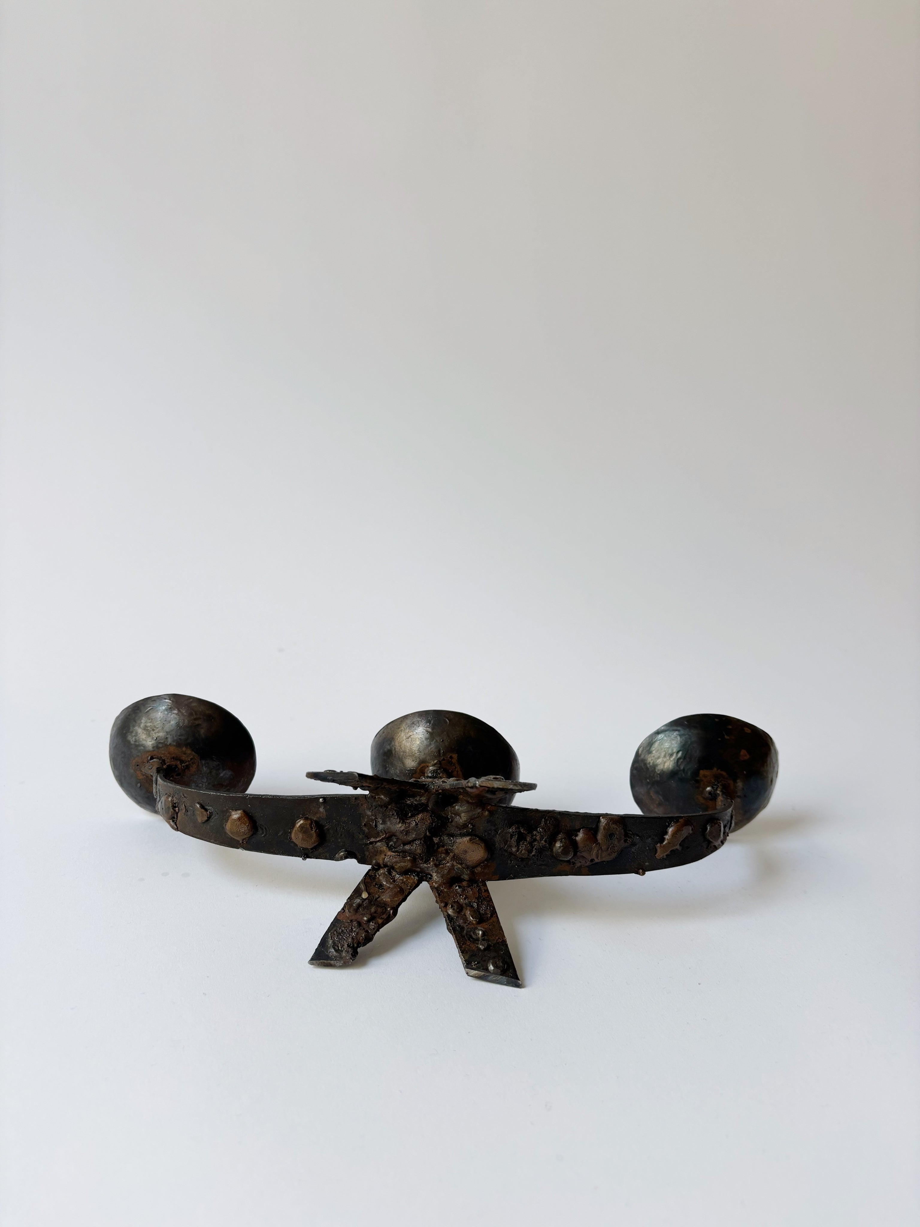 Brutalist Artisan 3 Arm Candlestick, Poland — close-up