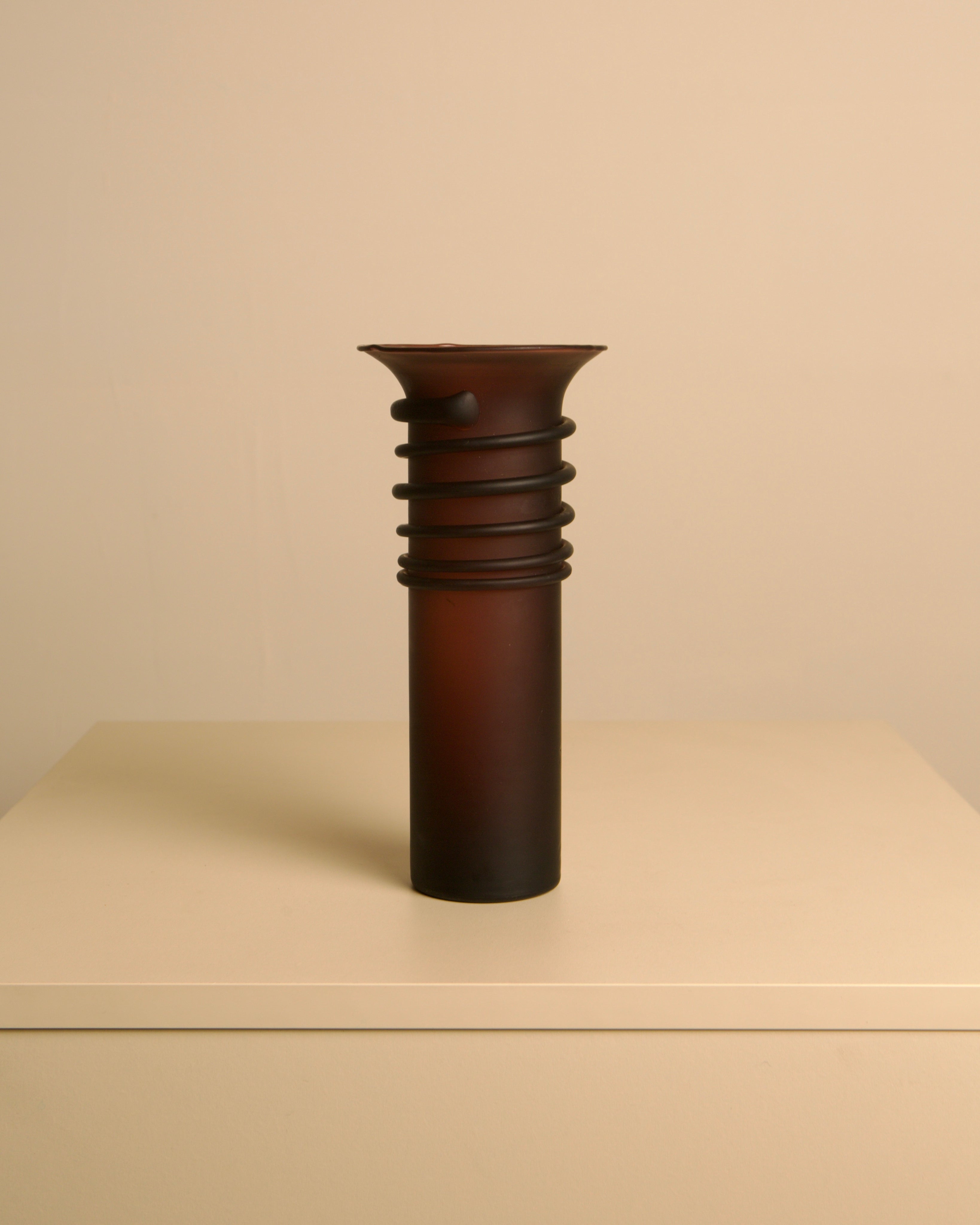70s Italian blown satin wine-red glass vase by Treaptyque | The Oblist