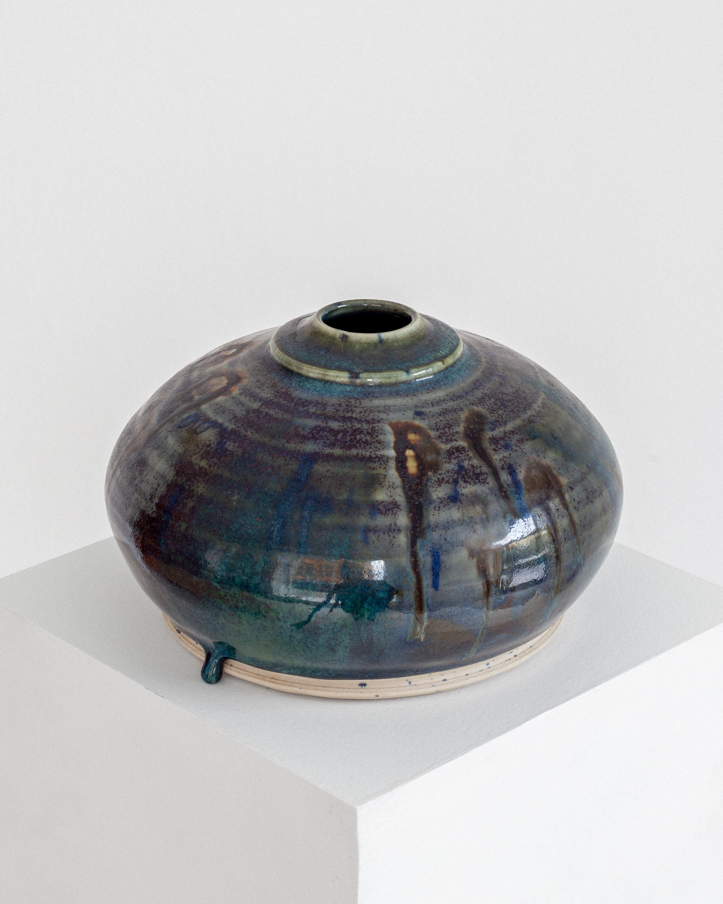 Studio Pottery Vase with Drip Glaze, Scandinavian Mid-Century