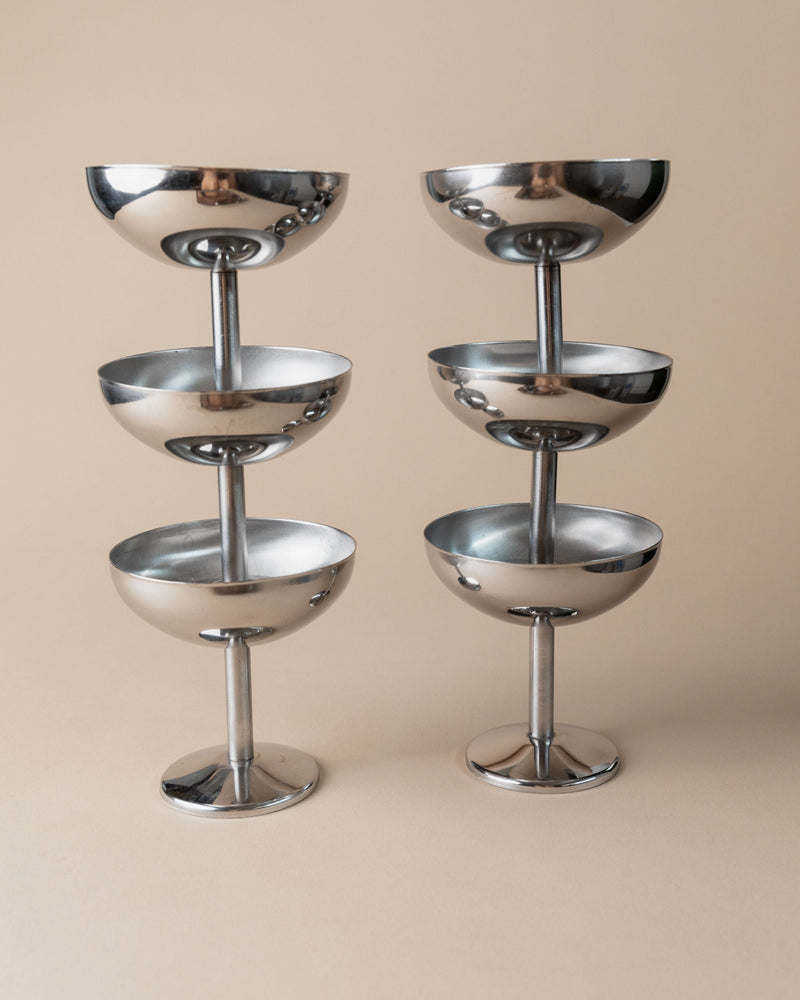 Drinking Set for 6, Italy 1970s — close-up of polished stainless steel cups